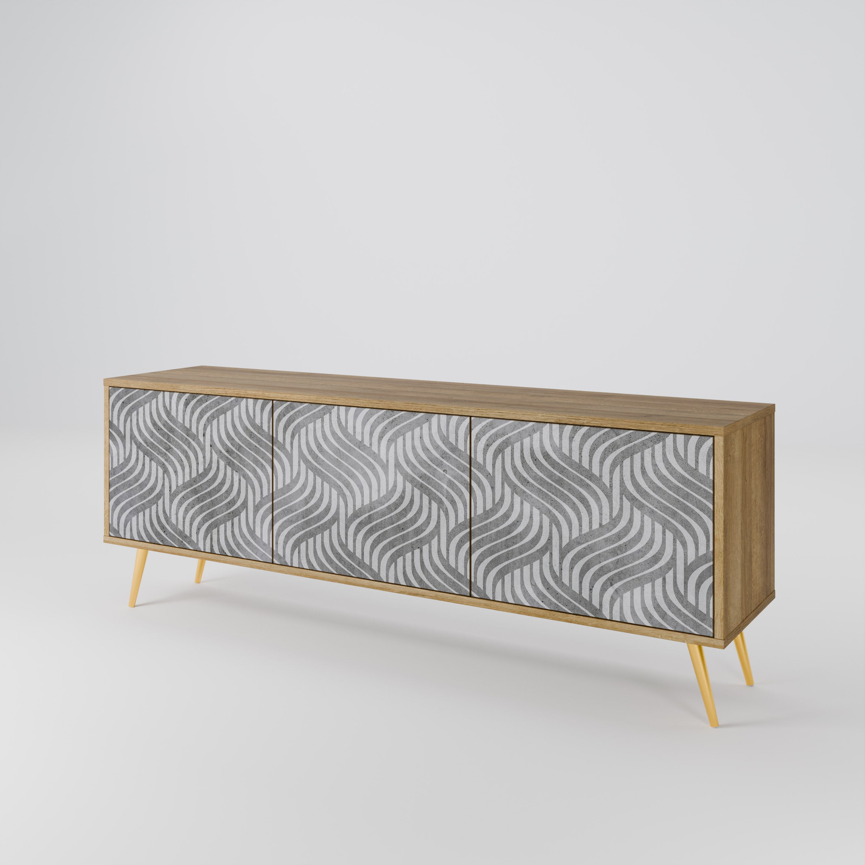 CONCRETE MOVEMENT 3-Door TV Stand in Oak Effect