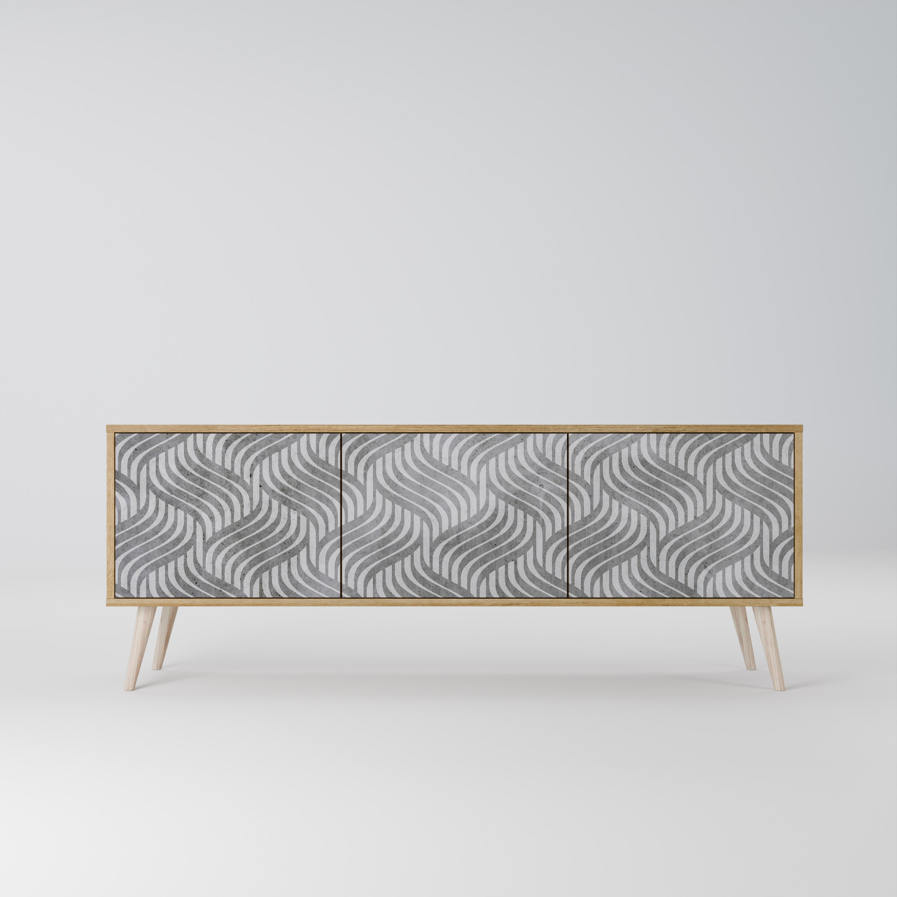 CONCRETE MOVEMENT 3-Door TV Stand in Oak Effect
