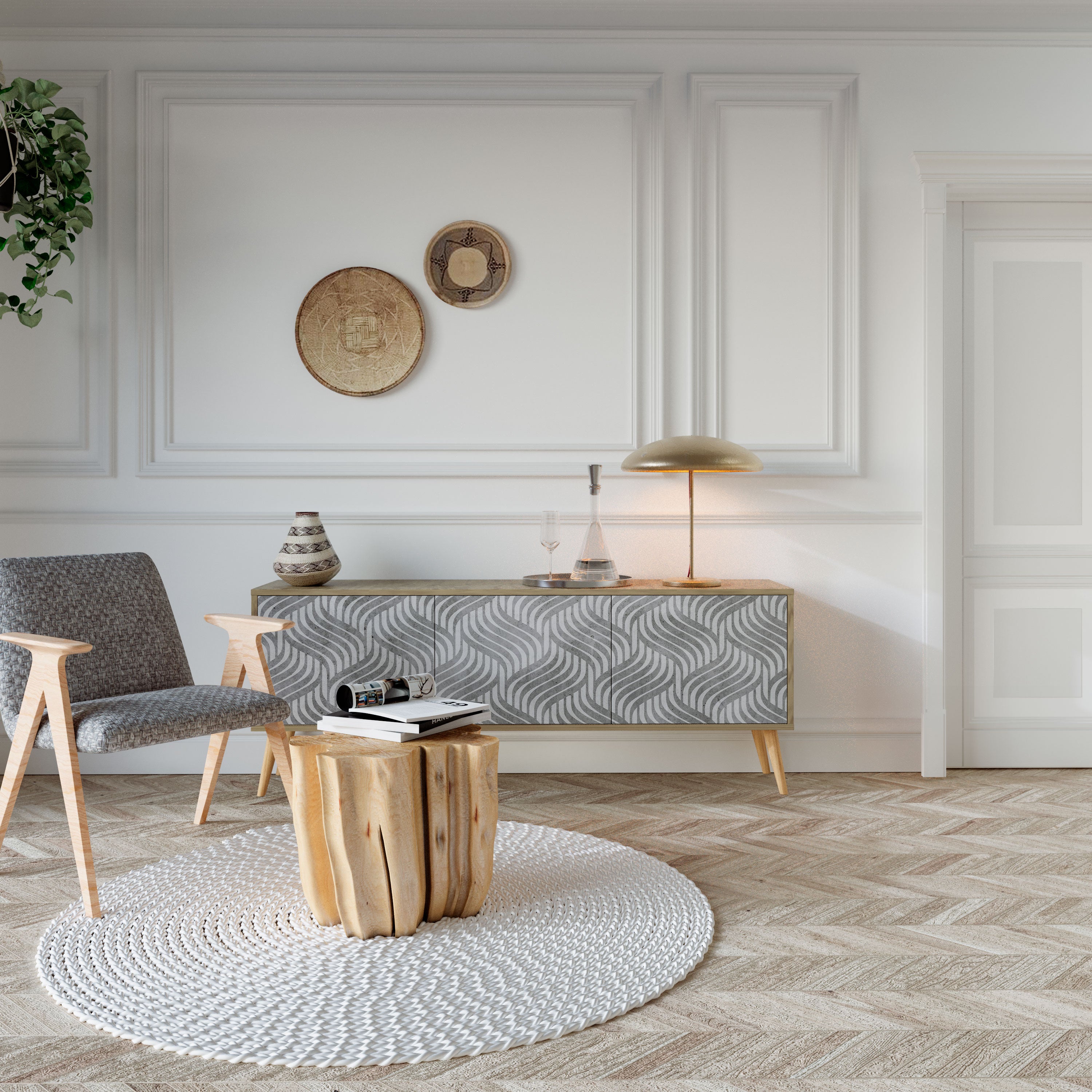 CONCRETE MOVEMENT Mueble de TV de 3 Puertas
