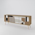 DELICATE MEMENTO Mueble de TV de 3 Puertas en Efecto Roble