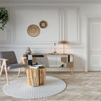 DELICATE MEMENTO Mueble de TV de 3 Puertas en Efecto Roble