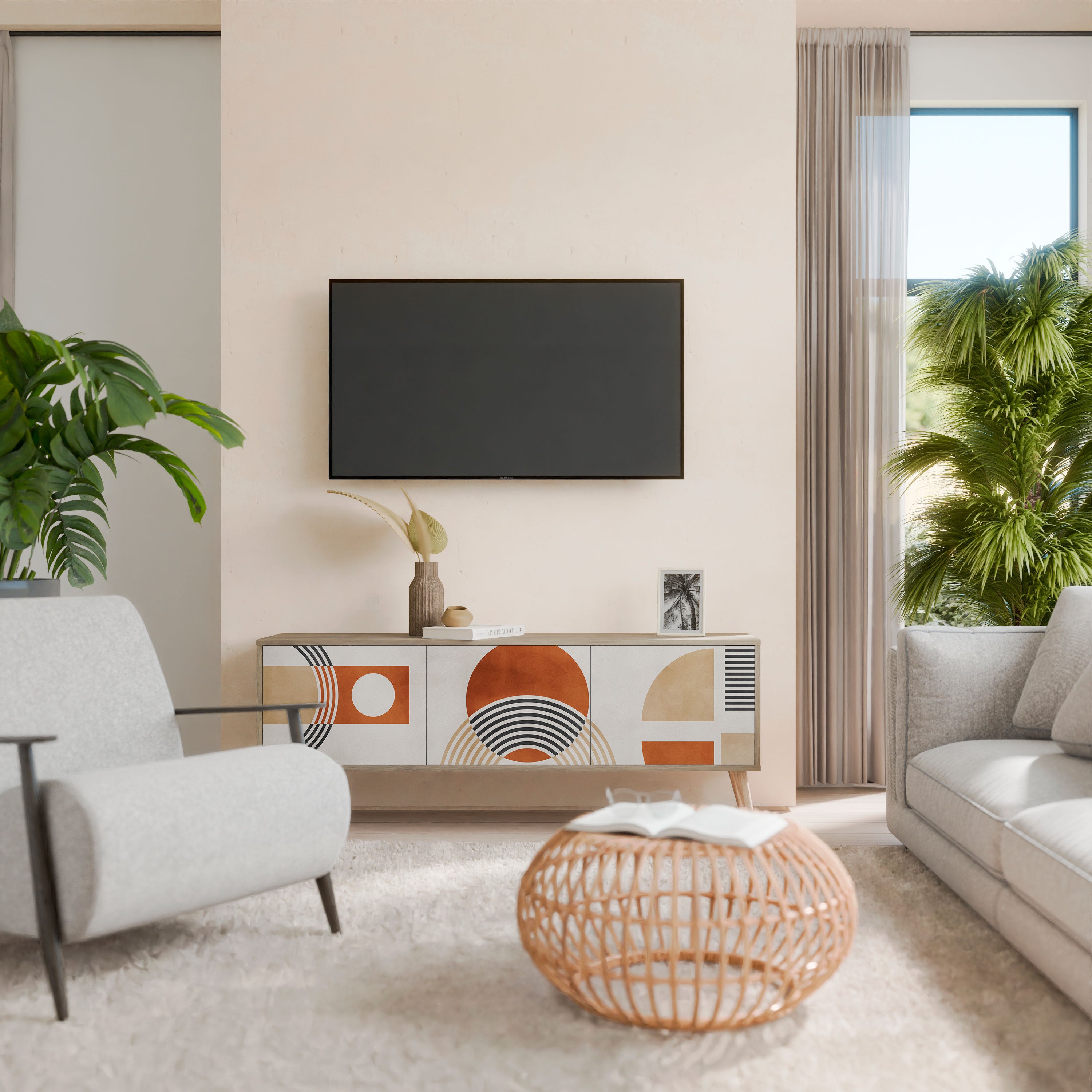 Mueble de TV de 3 puertas SPACE AROUND con efecto roble
