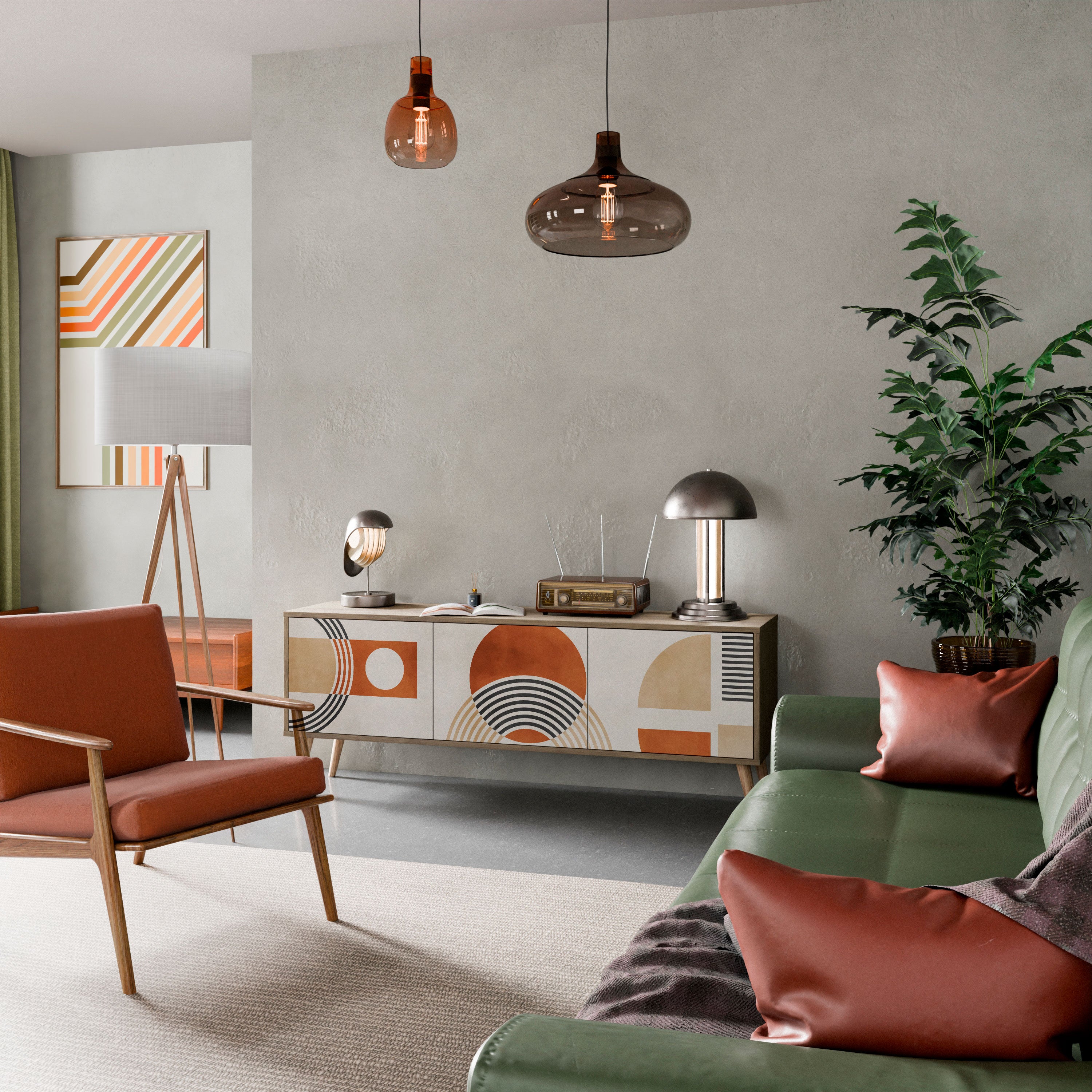 Mueble de TV de 3 puertas SPACE AROUND con efecto roble