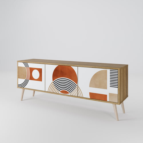 CIRCLE RHYTM Mueble de TV de 3 Puertas en Efecto Roble