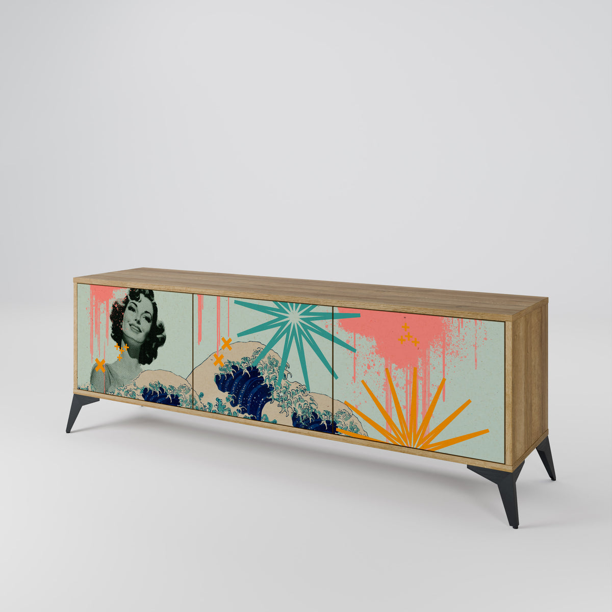 KANAGAWA BEAUTY Mueble de TV de 3 Puertas