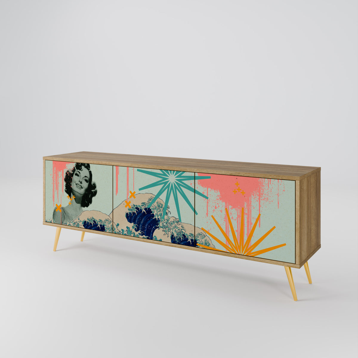 KANAGAWA BEAUTY Mueble de TV de 3 Puertas