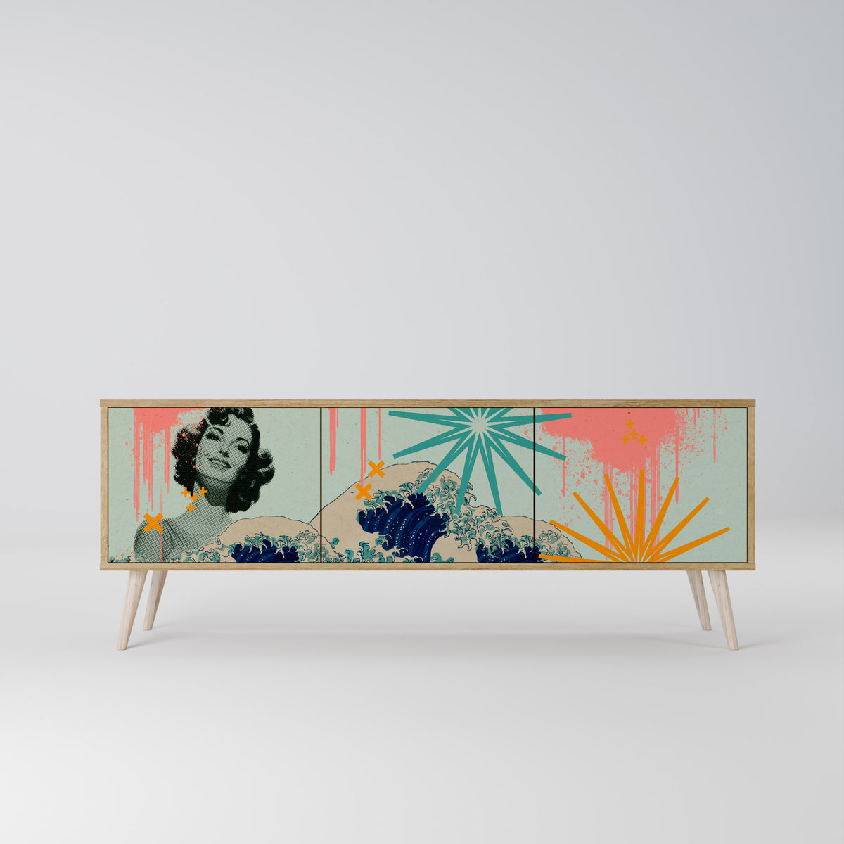 KANAGAWA BEAUTY Mueble de TV de 3 Puertas