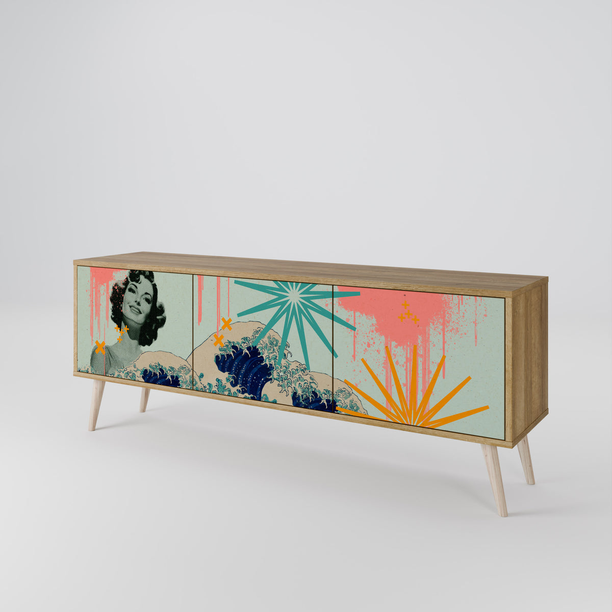 KANAGAWA BEAUTY Mueble de TV de 3 Puertas