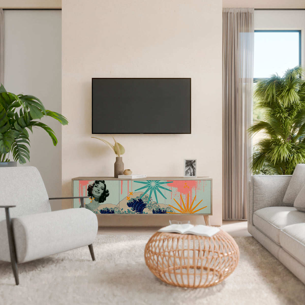 KANAGAWA BEAUTY Mueble de TV de 3 Puertas