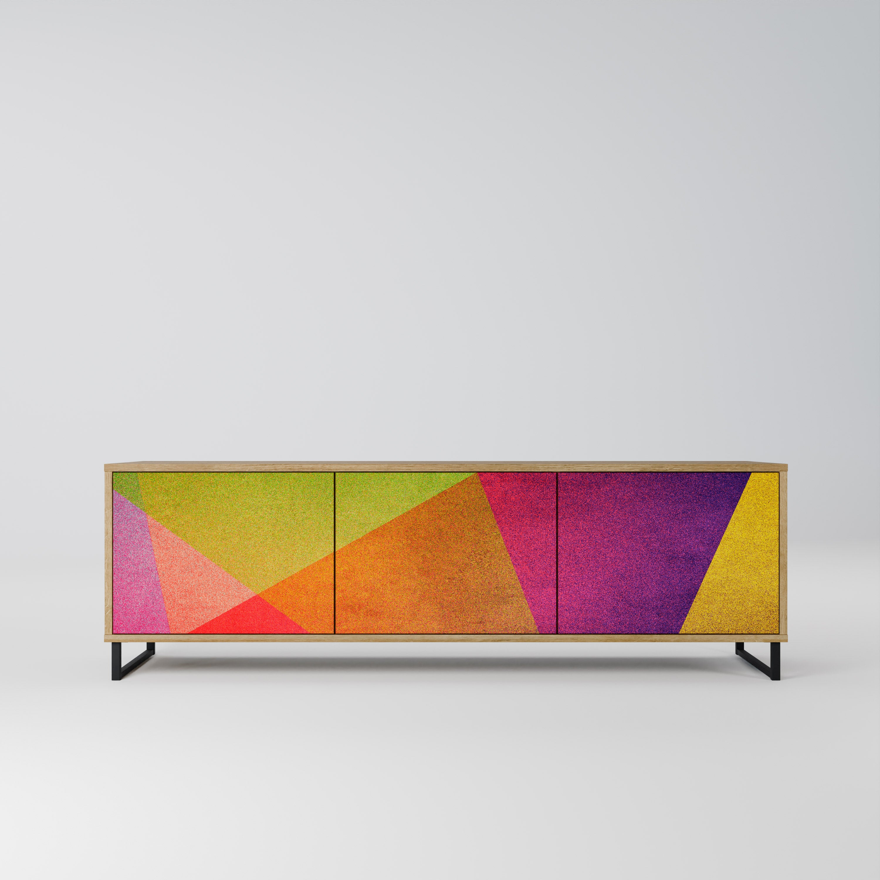 VIVID GEOMETRY 3-Door TV Stand in Oak Effect