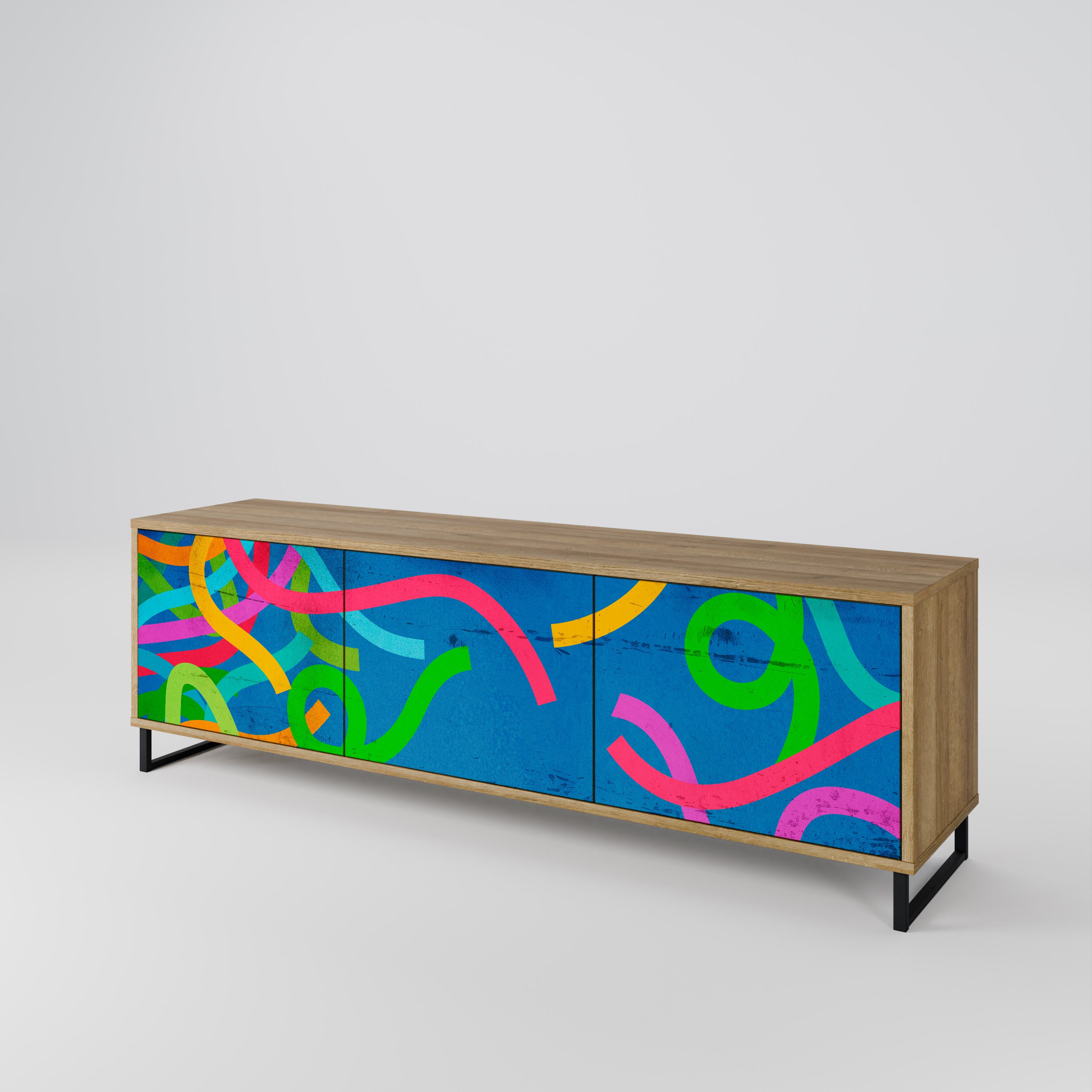 STREAMER TANGLE 3-Door TV Stand in Oak Effect