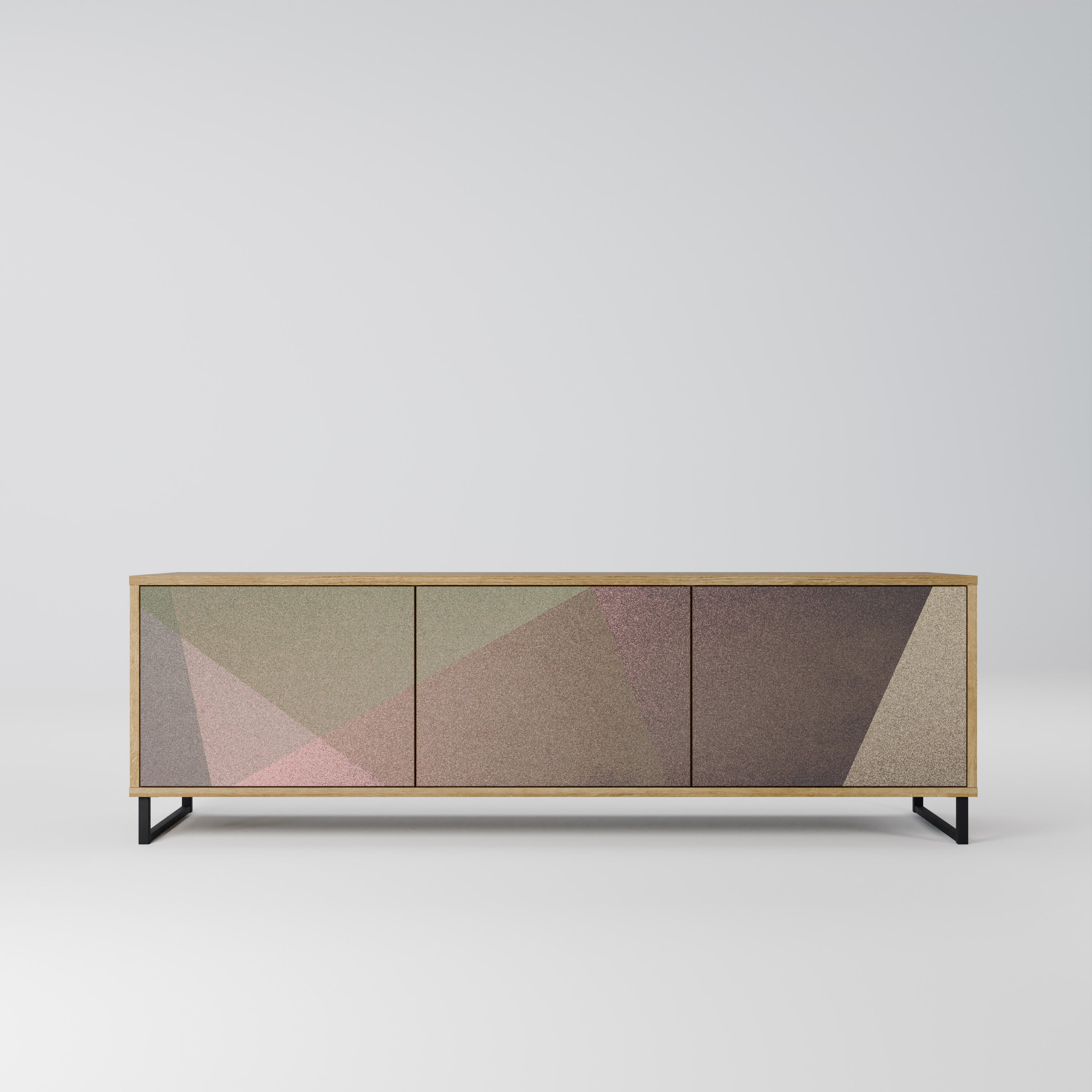 BEIGE GEOMETRY 3-Door TV Stand in Oak Effect