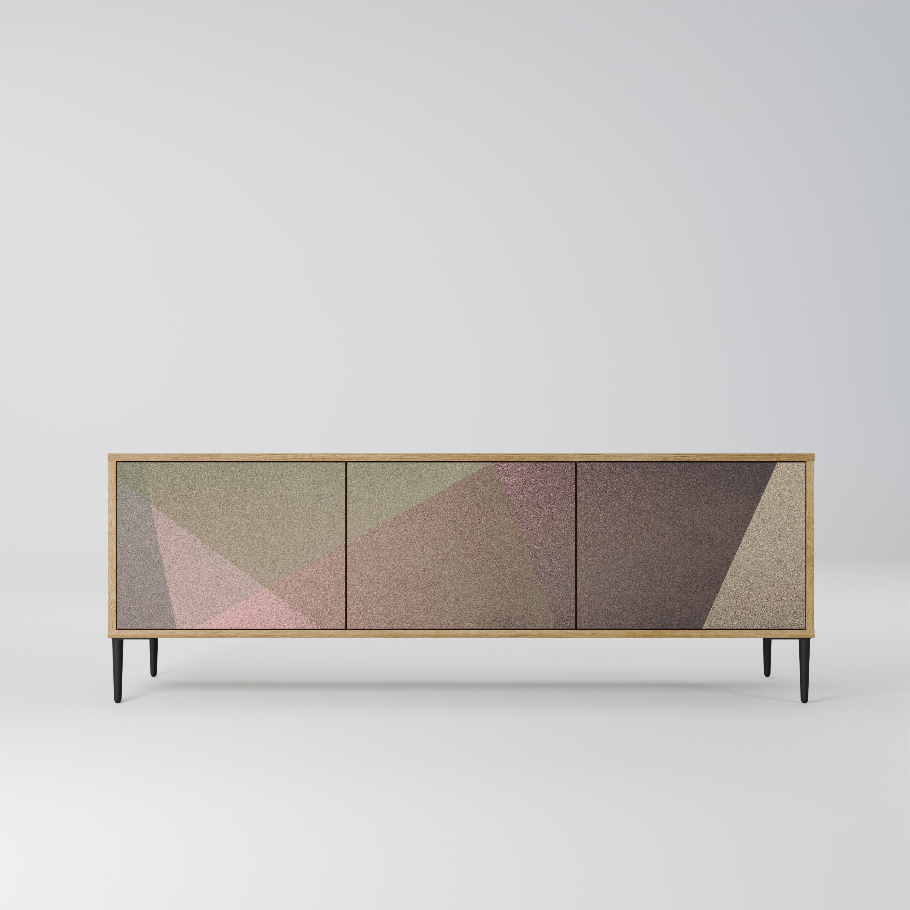 BEIGE GEOMETRY 3-Door TV Stand in Oak Effect