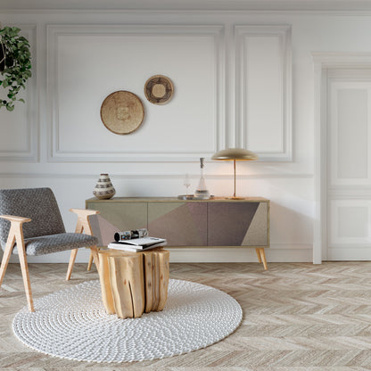 BEIGE GEOMETRY Mueble de TV de 3 Puertas