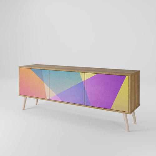 BRIGHT GEOMETRY Mueble de TV de 3 Puertas en Efecto Roble