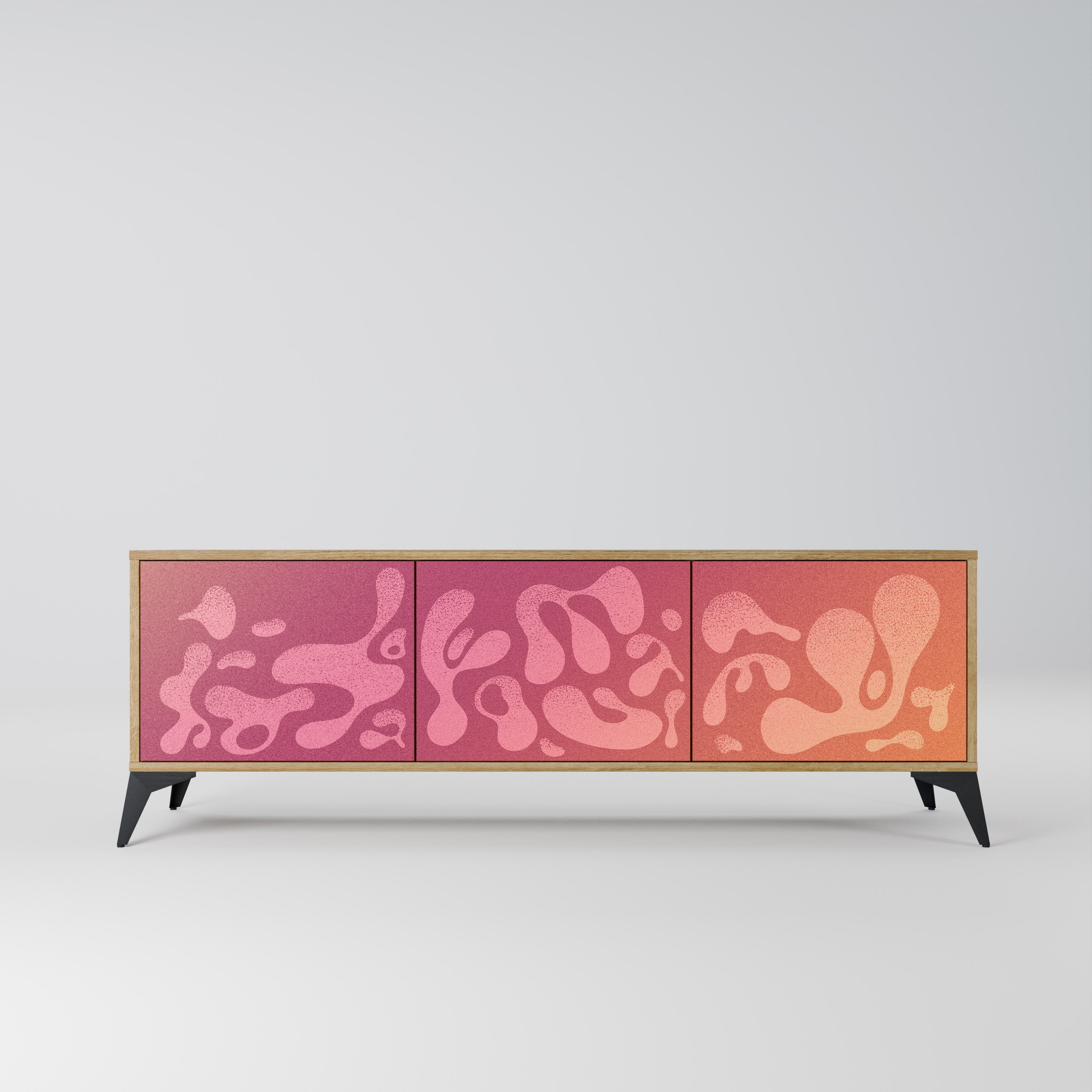 IRREGULAR PINK 3-Door TV Stand in Oak Effect