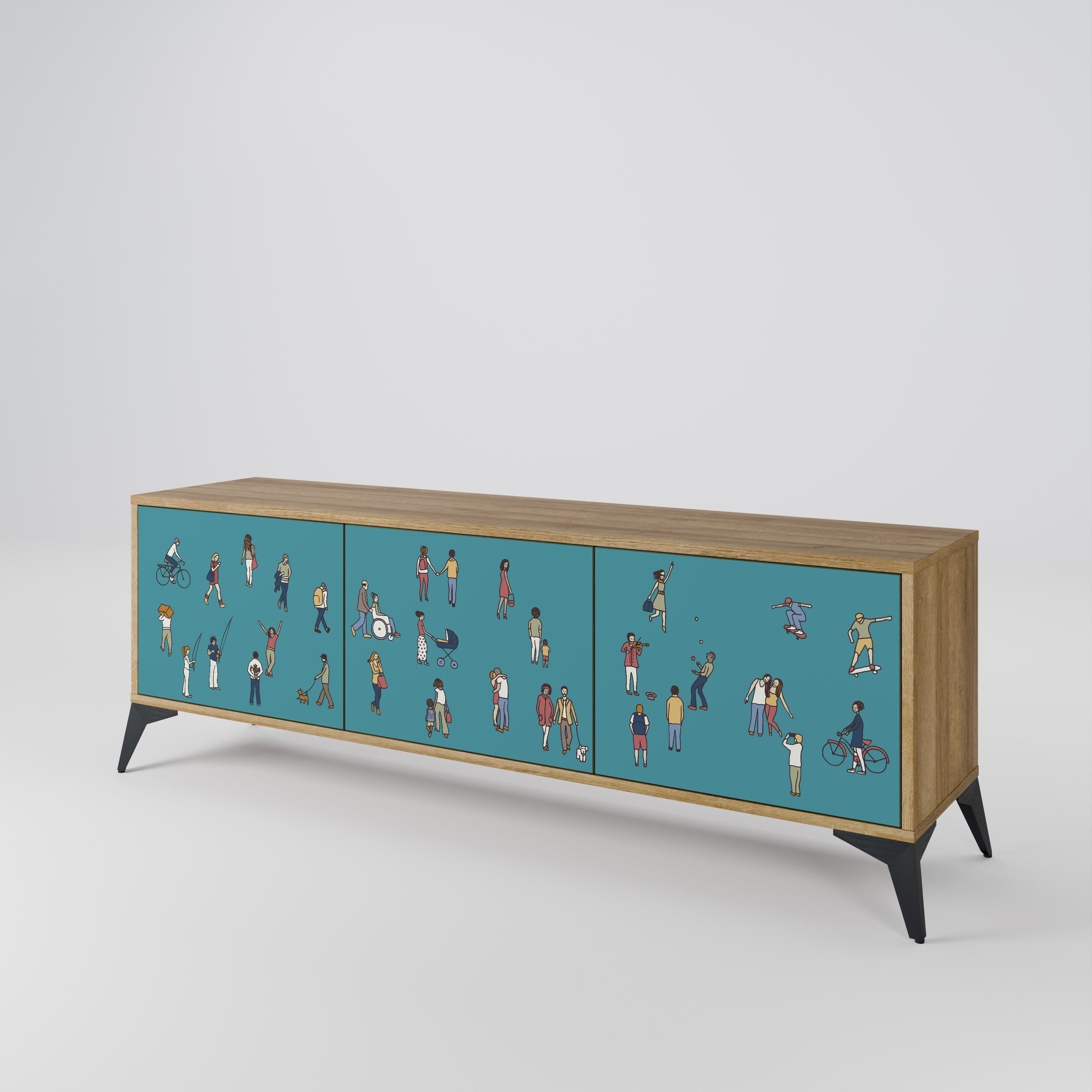 COLLECTIVE STREAM 3-Door TV Stand in Oak Effect