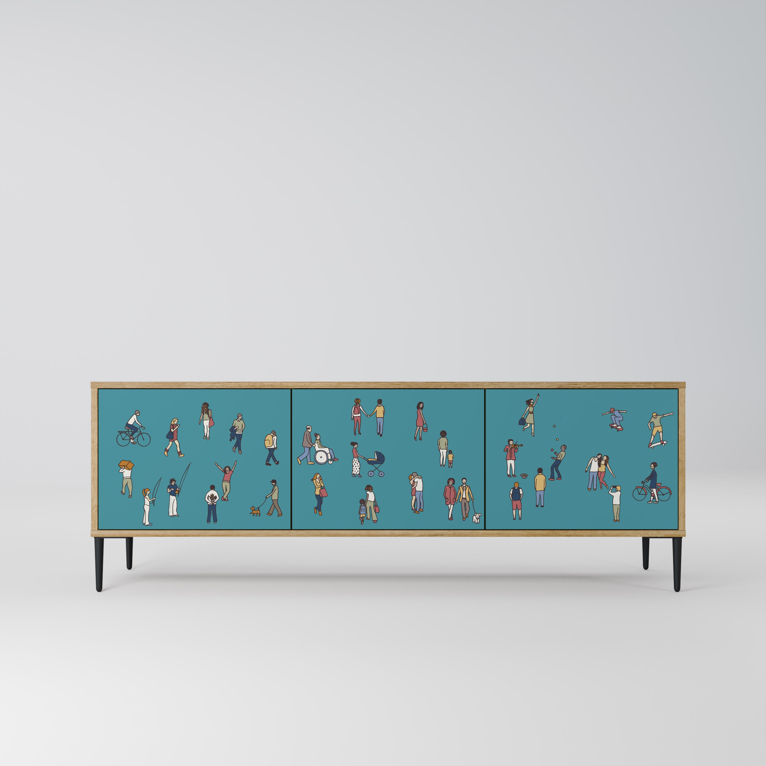 COLLECTIVE STREAM 3-Door TV Stand in Oak Effect