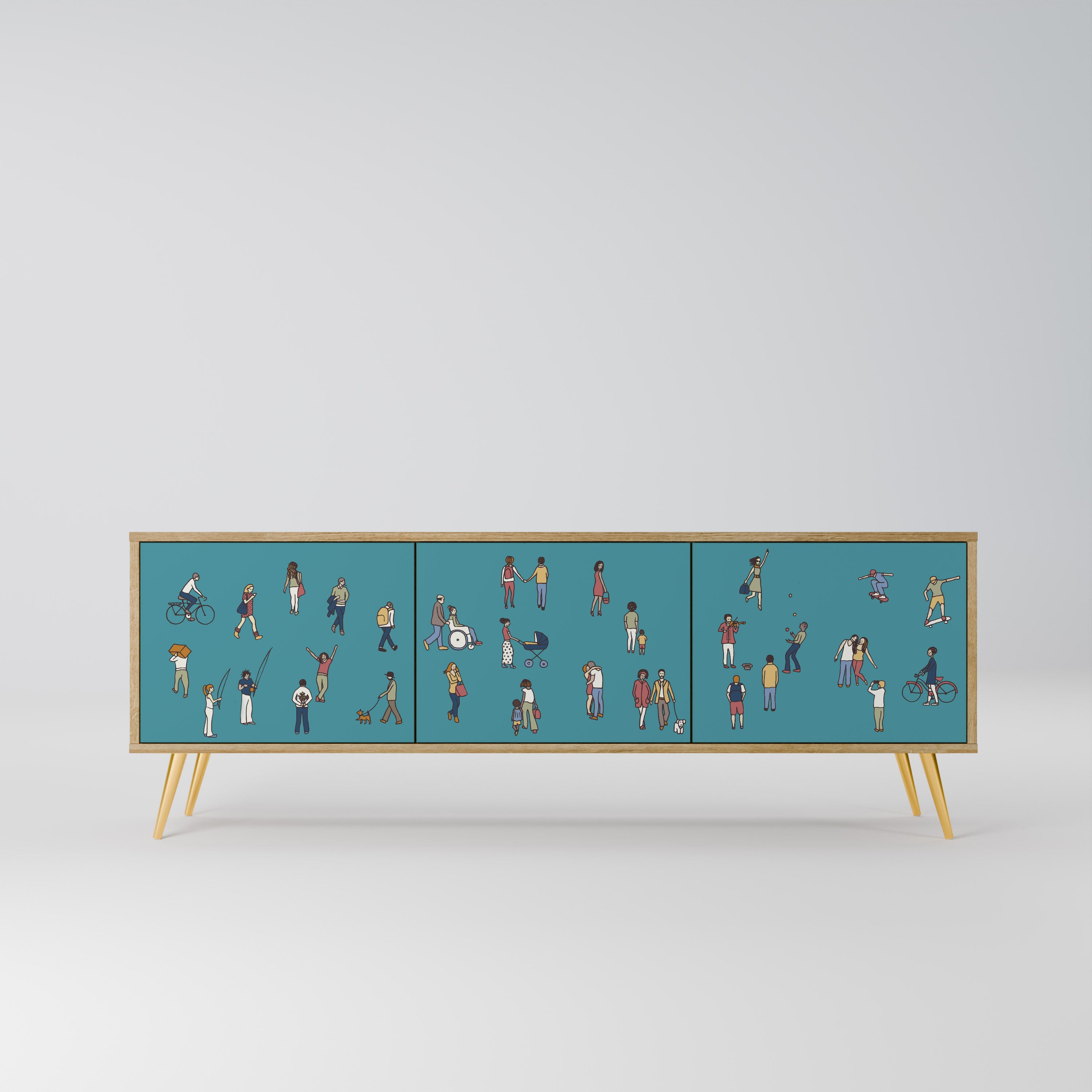 COLLECTIVE STREAM 3-Door TV Stand in Oak Effect
