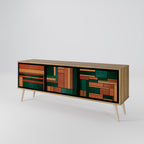 EARTHY FIGURES 3-Door TV Stand in Oak Effect