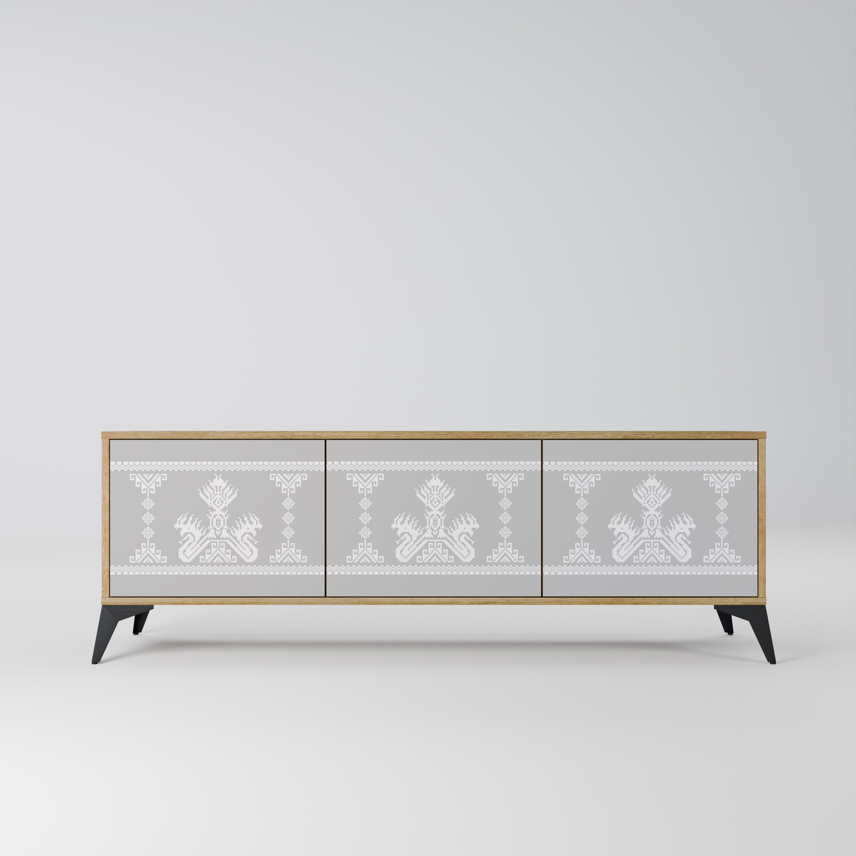 THAI GRAY 3-Door TV Stand in Oak Effect