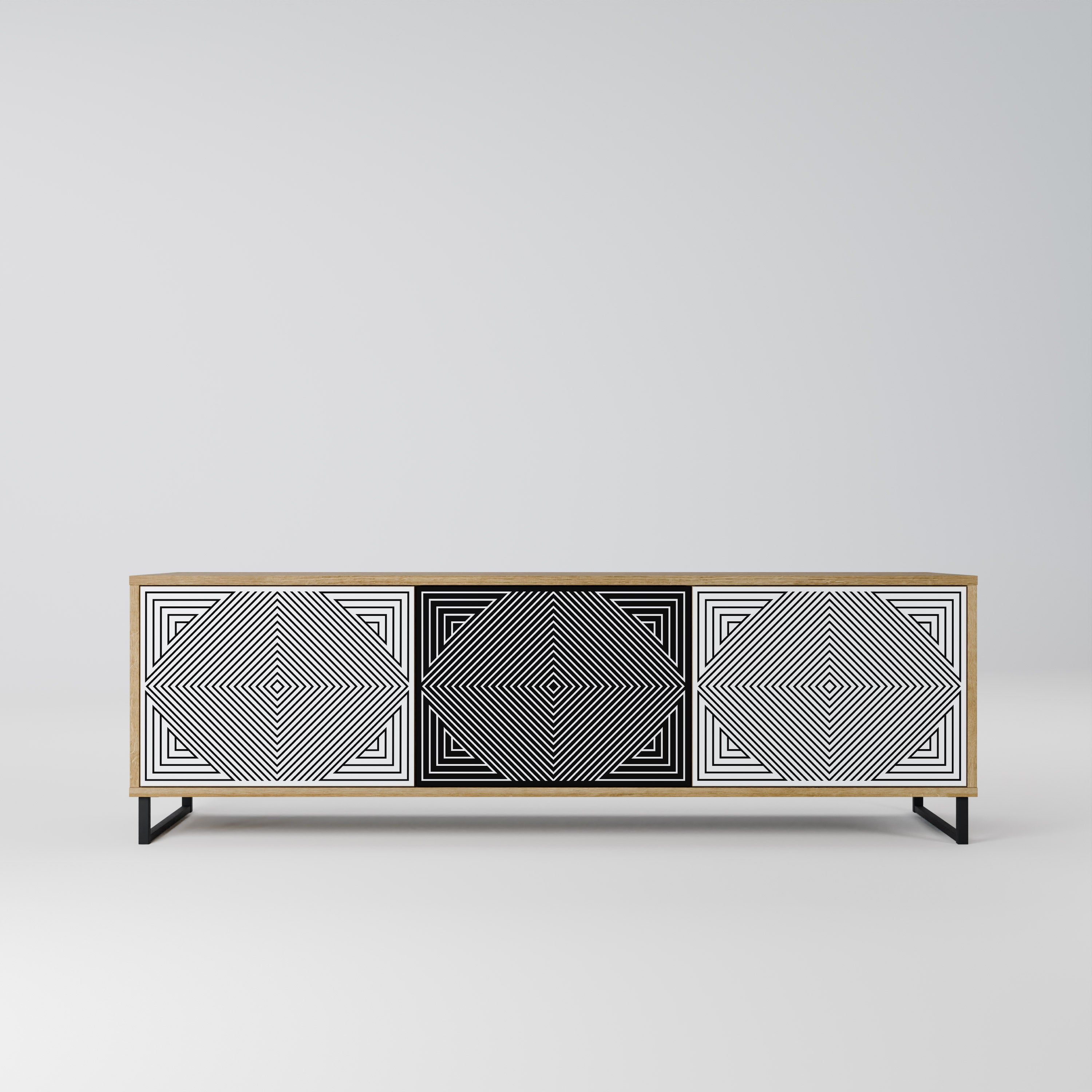 POLYGON ILLUSION 3-Door TV Stand in Oak Effect