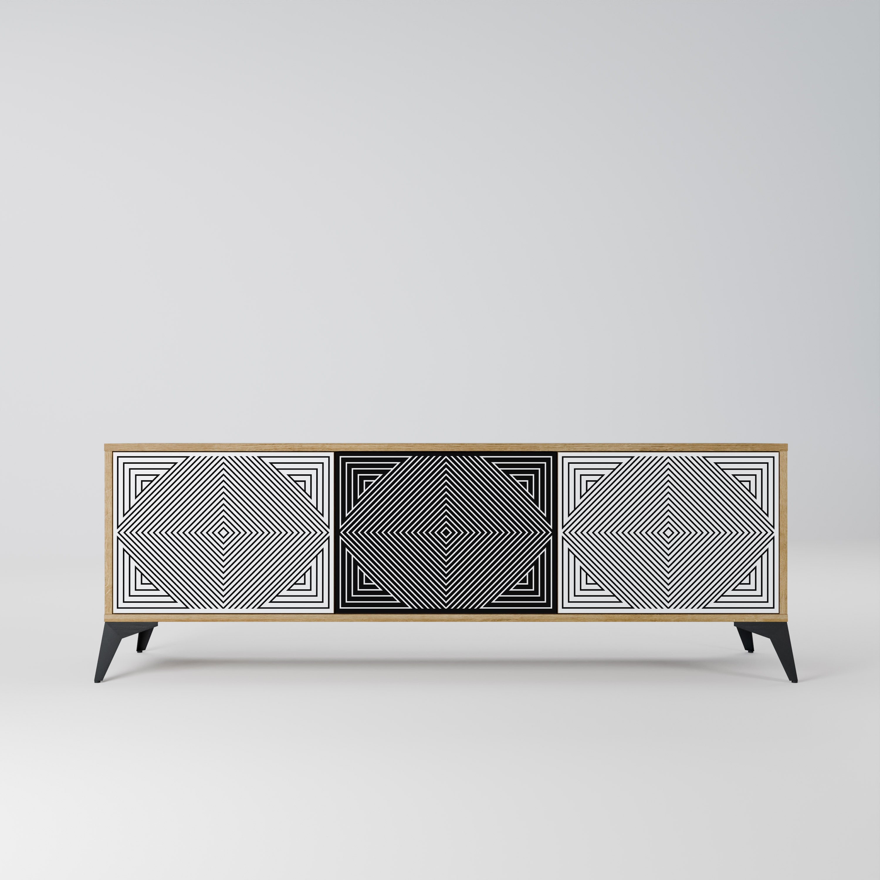 POLYGON ILLUSION 3-Door TV Stand in Oak Effect