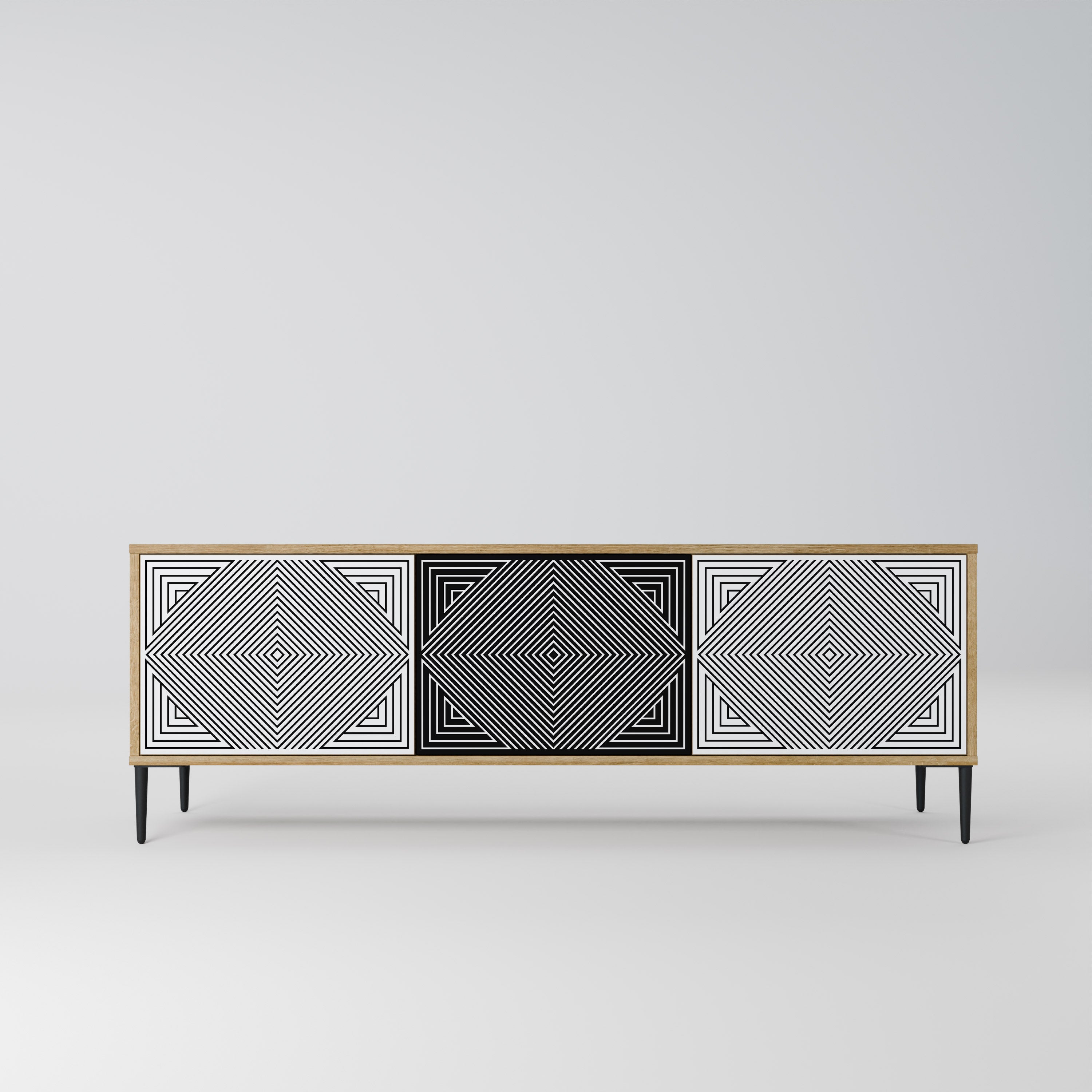 POLYGON ILLUSION 3-Door TV Stand in Oak Effect