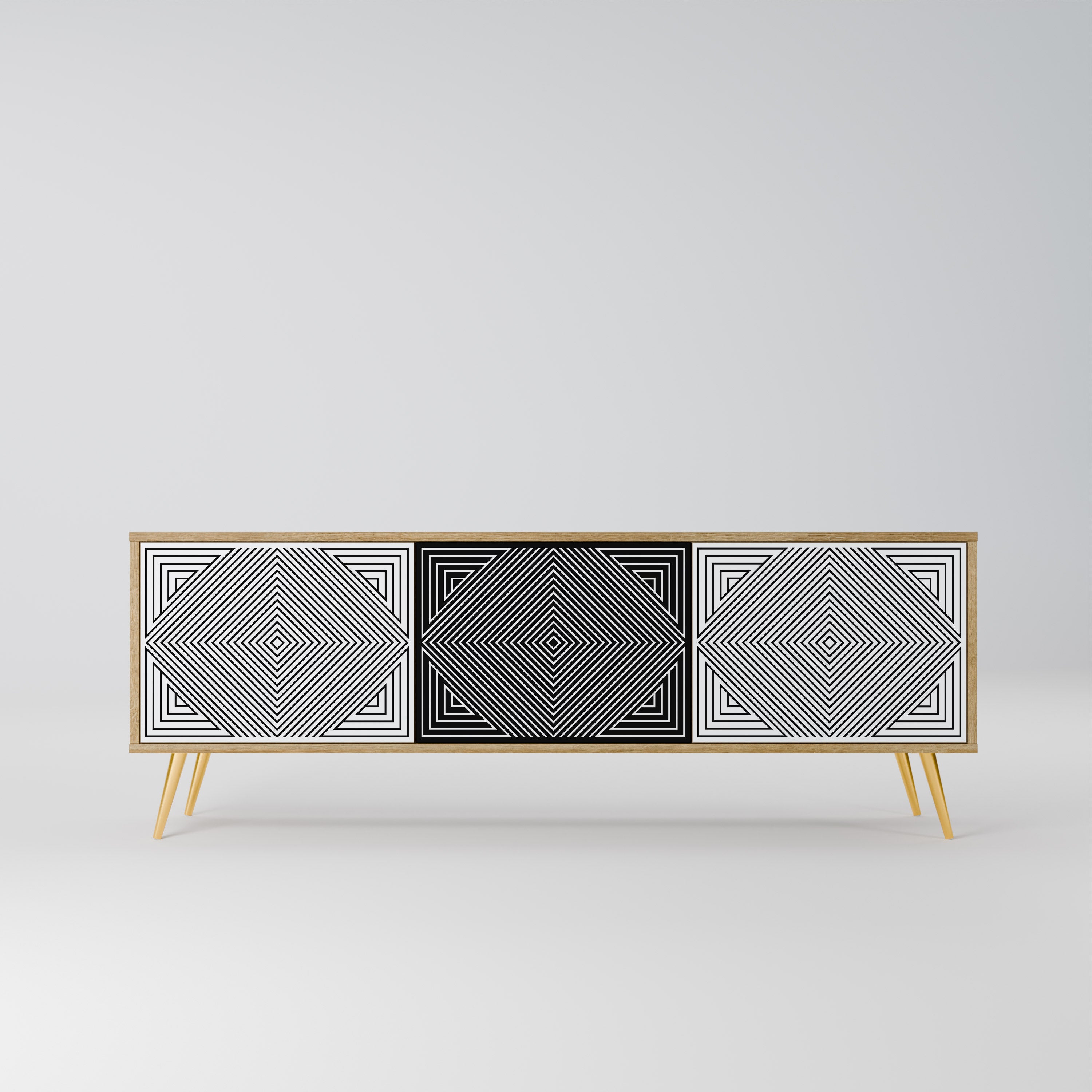 POLYGON ILLUSION 3-Door TV Stand in Oak Effect