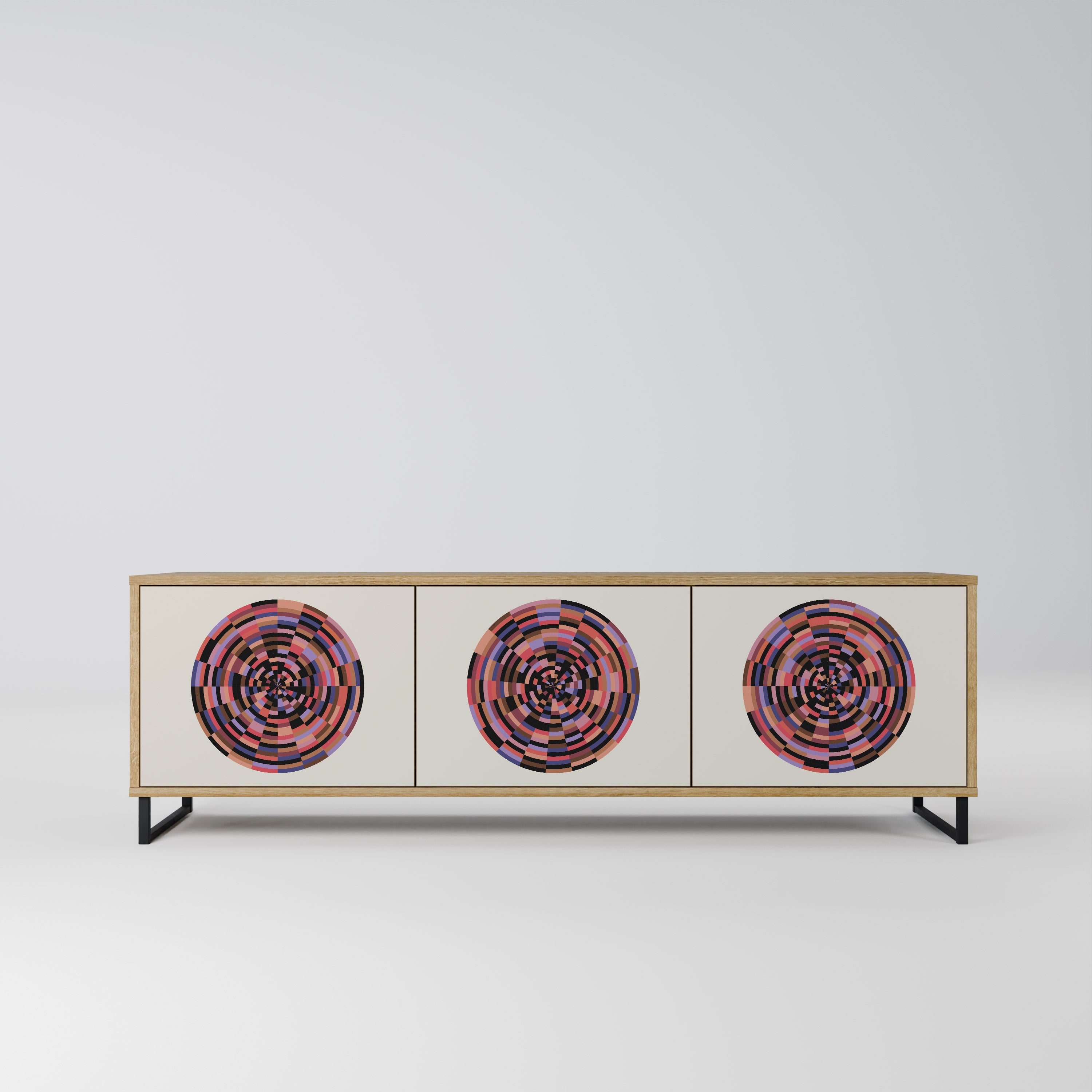 BROWN CIRCLES 3-Door TV Stand in Oak Effect