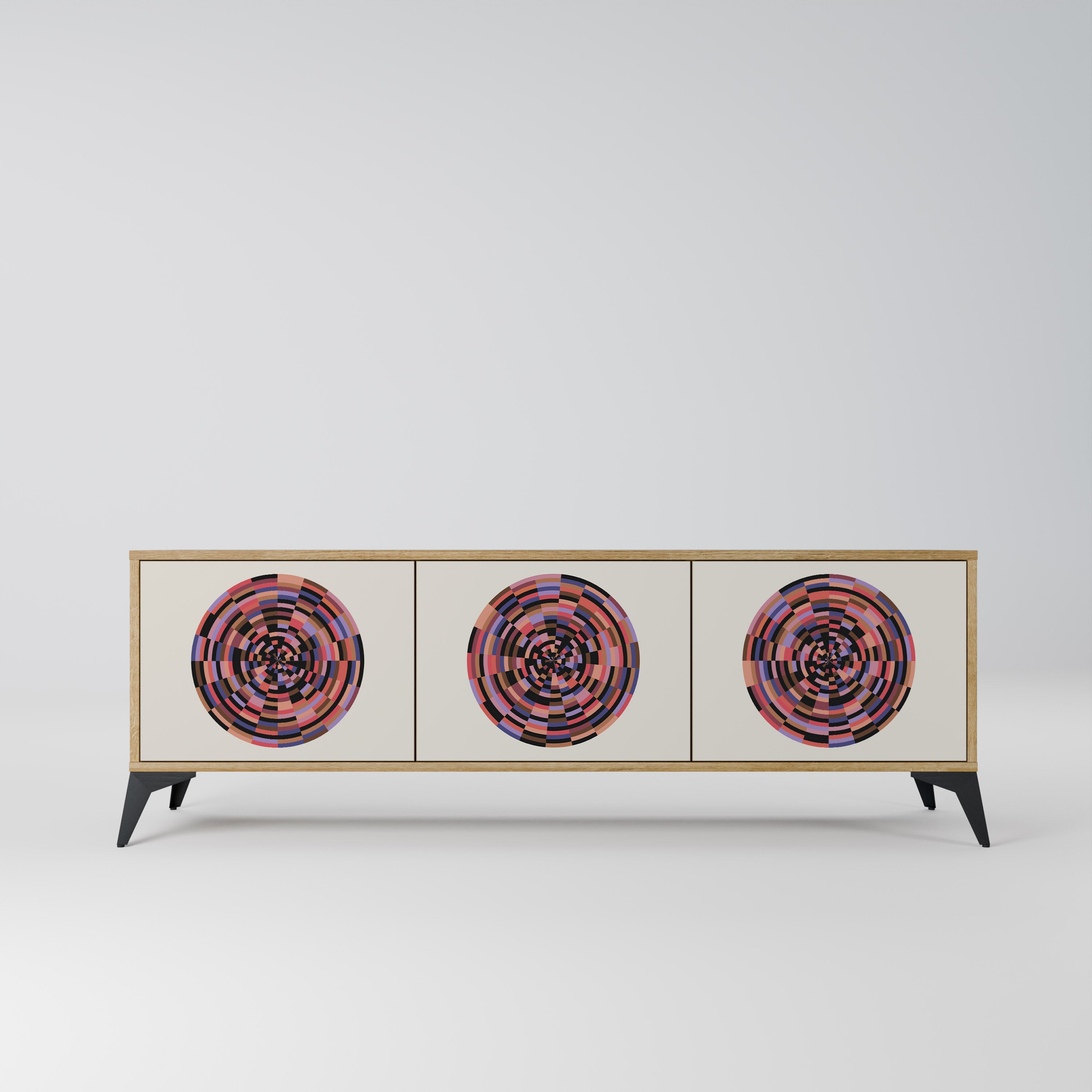 BROWN CIRCLES 3-Door TV Stand in Oak Effect