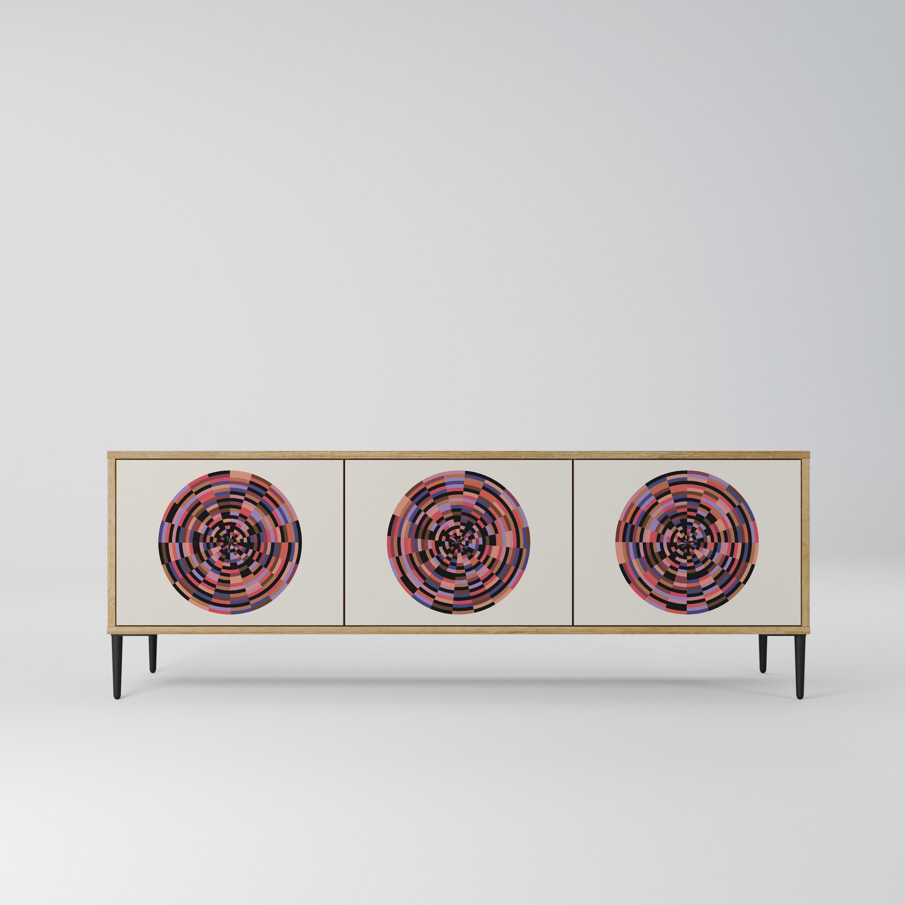 BROWN CIRCLES 3-Door TV Stand in Oak Effect