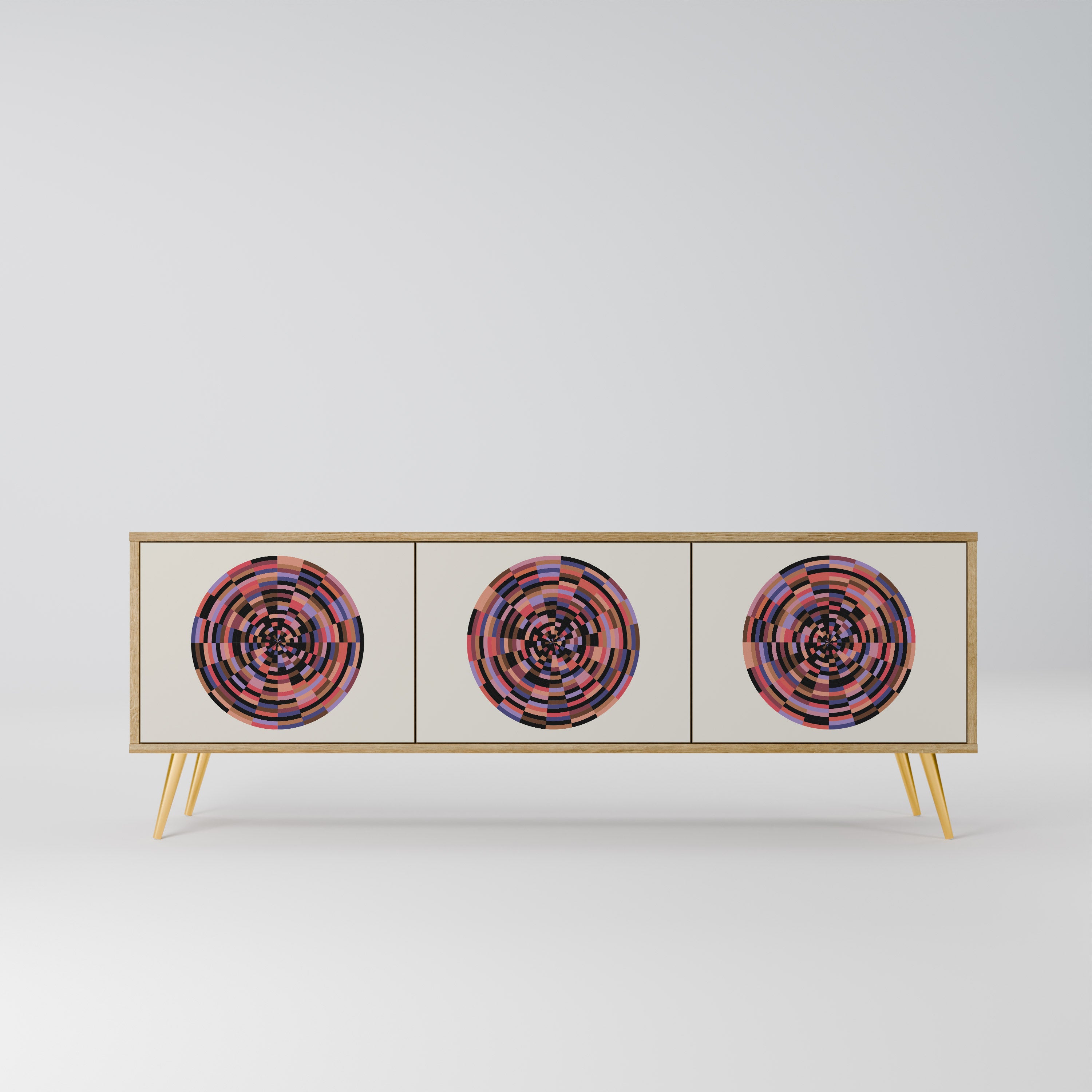 BROWN CIRCLES 3-Door TV Stand in Oak Effect