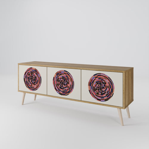BROWN CIRCLES Mueble de TV de 3 Puertas en Efecto Roble