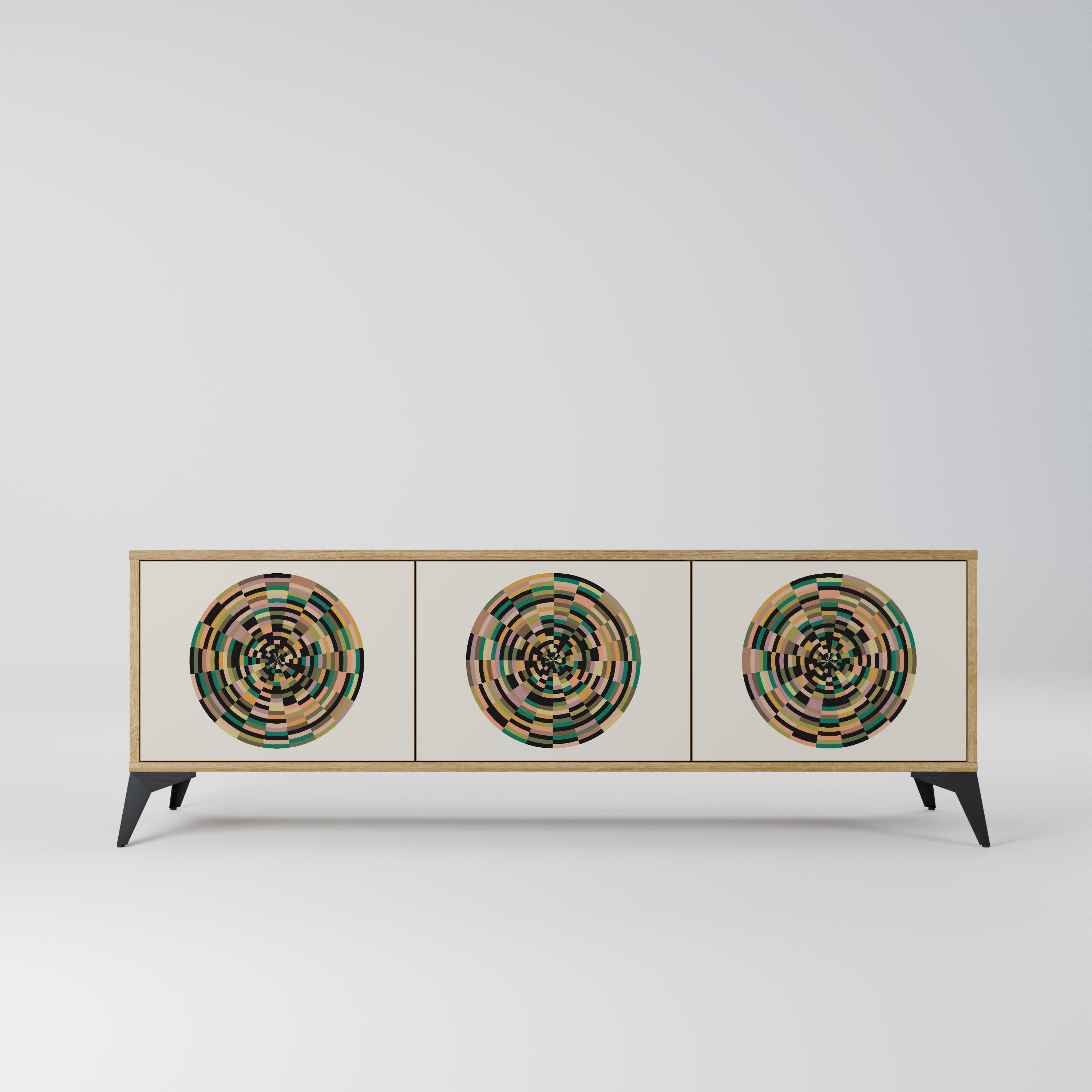 GREEN CIRCLES 3-Door TV Stand in Oak Effect