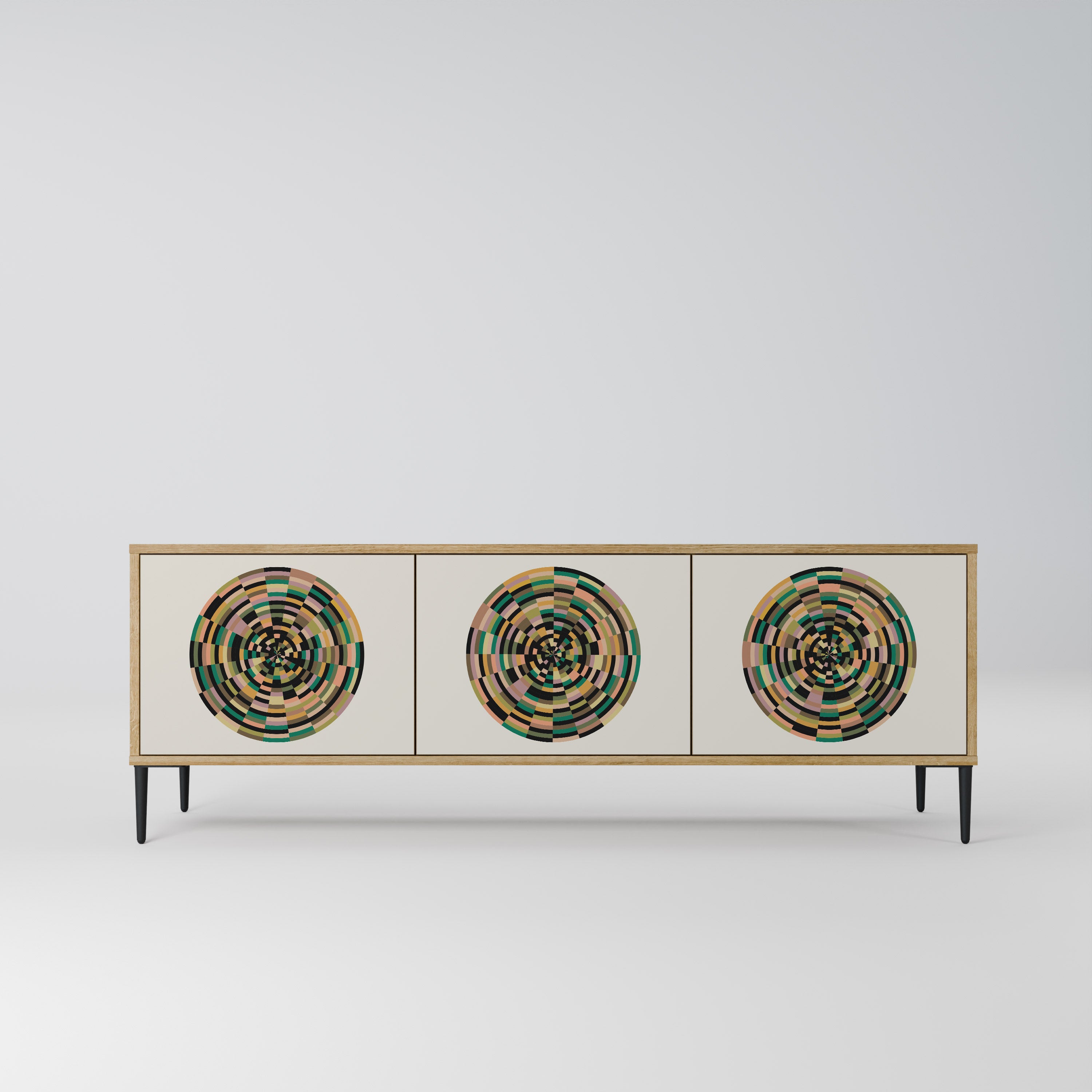 GREEN CIRCLES 3-Door TV Stand in Oak Effect