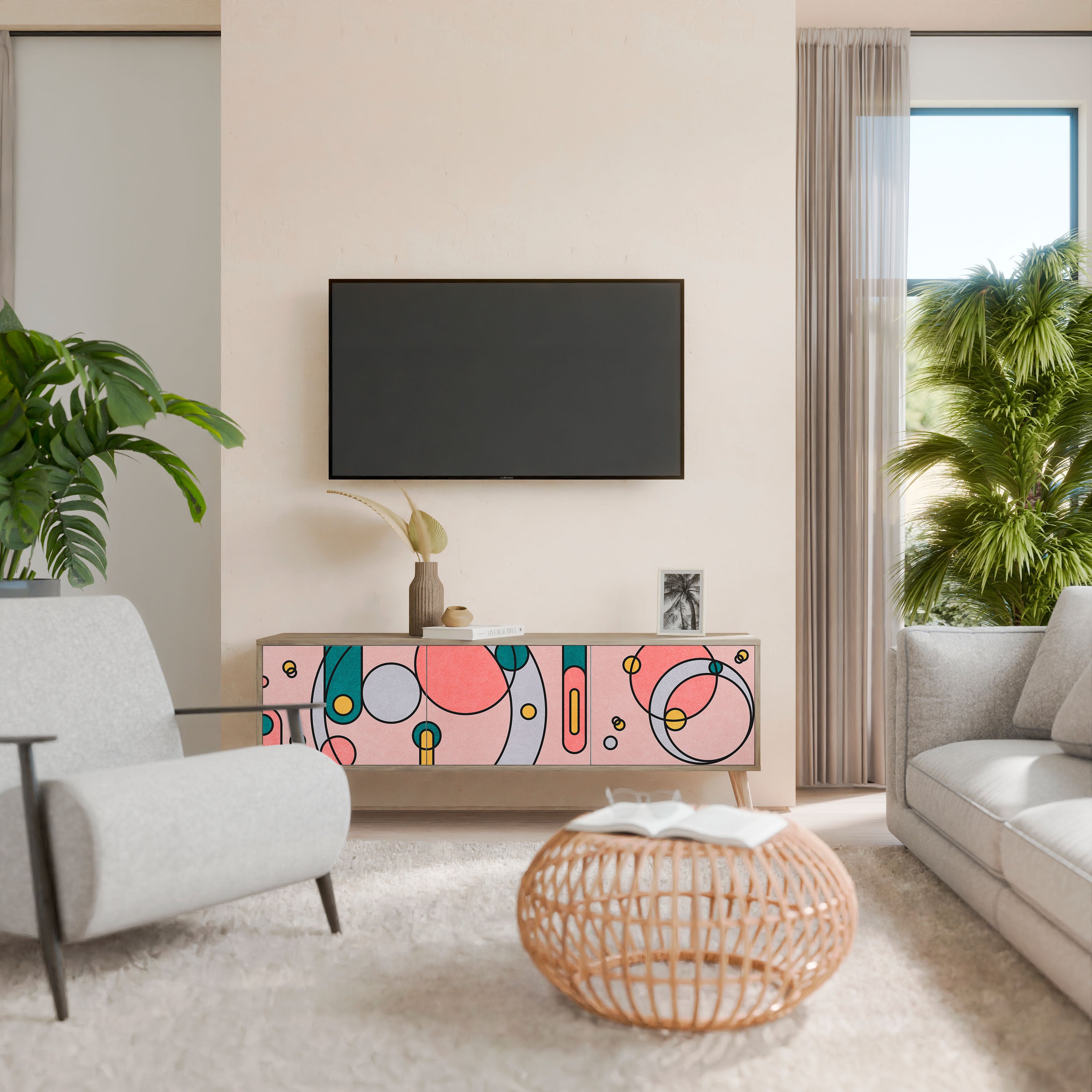 GOSSAMER ECHOES 3-Door TV Stand in Oak Effect