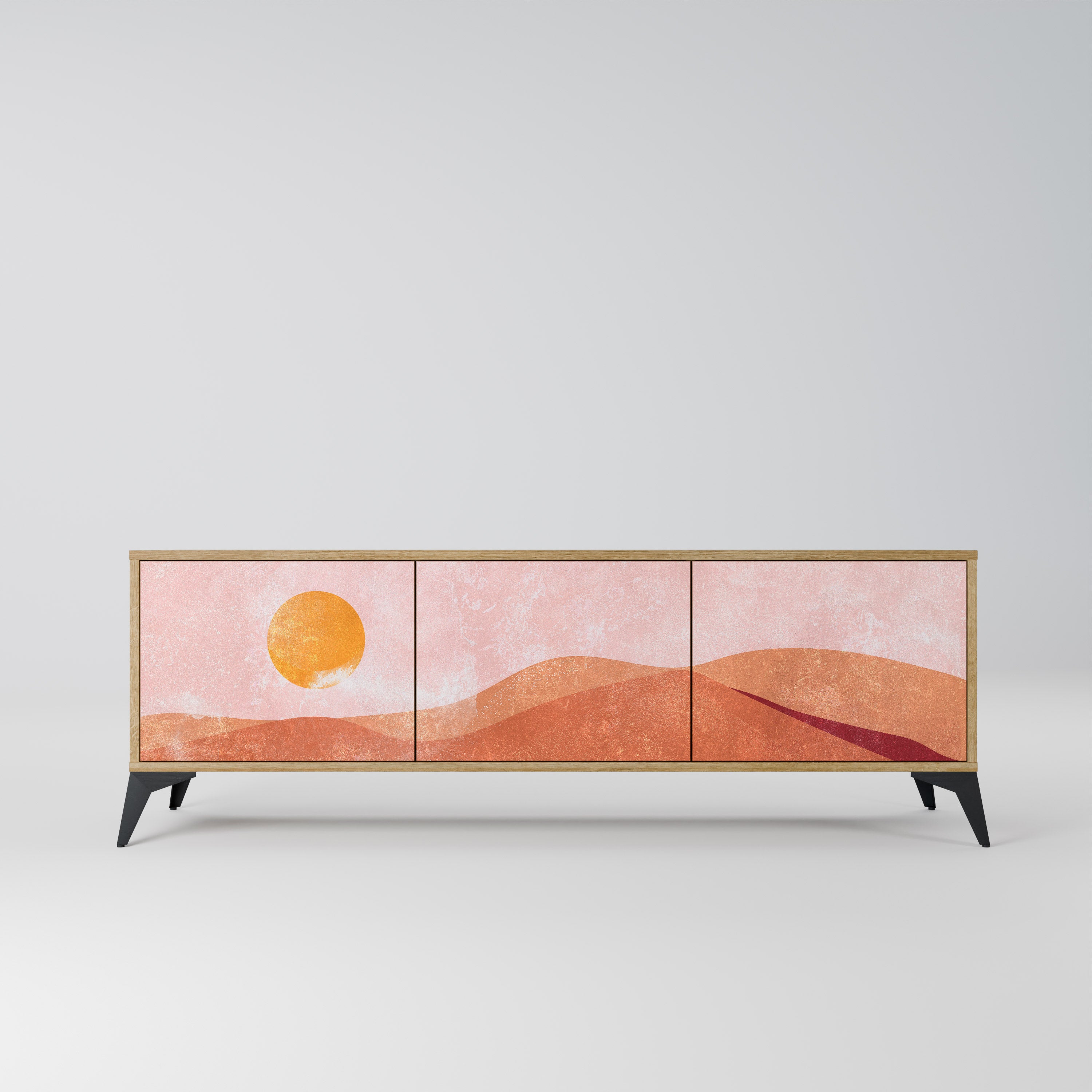 LUMINOUS SUNLIGHT 3-Door TV Stand in Oak Effect