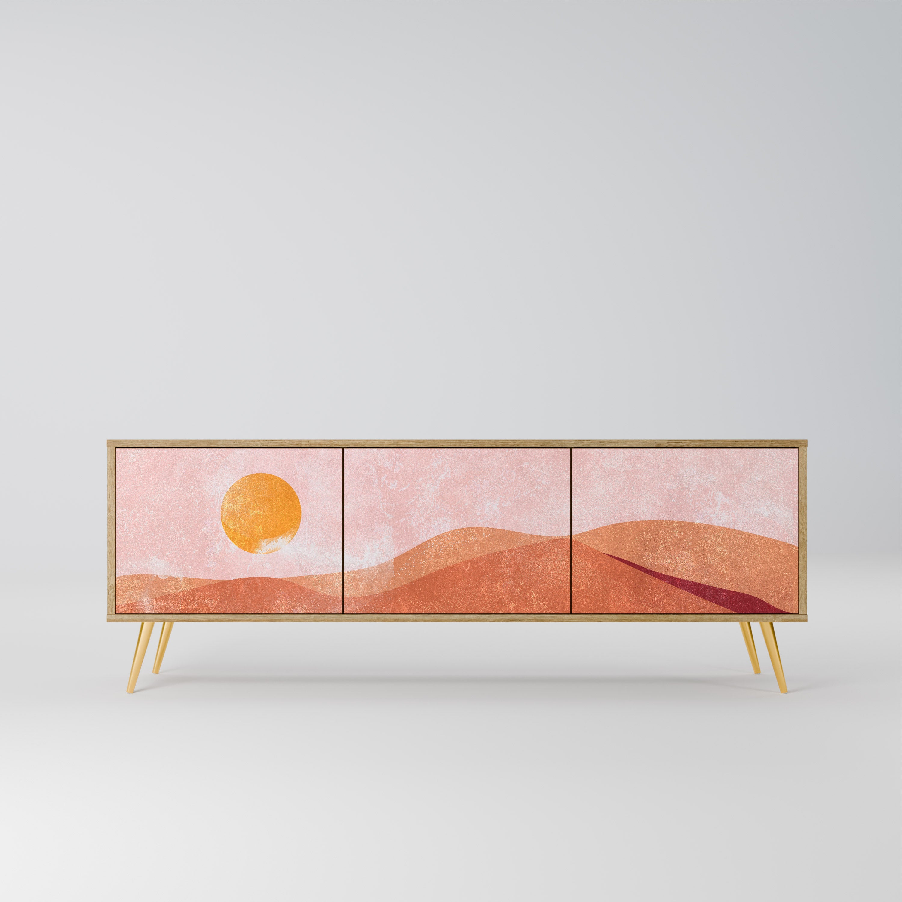LUMINOUS SUNLIGHT 3-Door TV Stand in Oak Effect