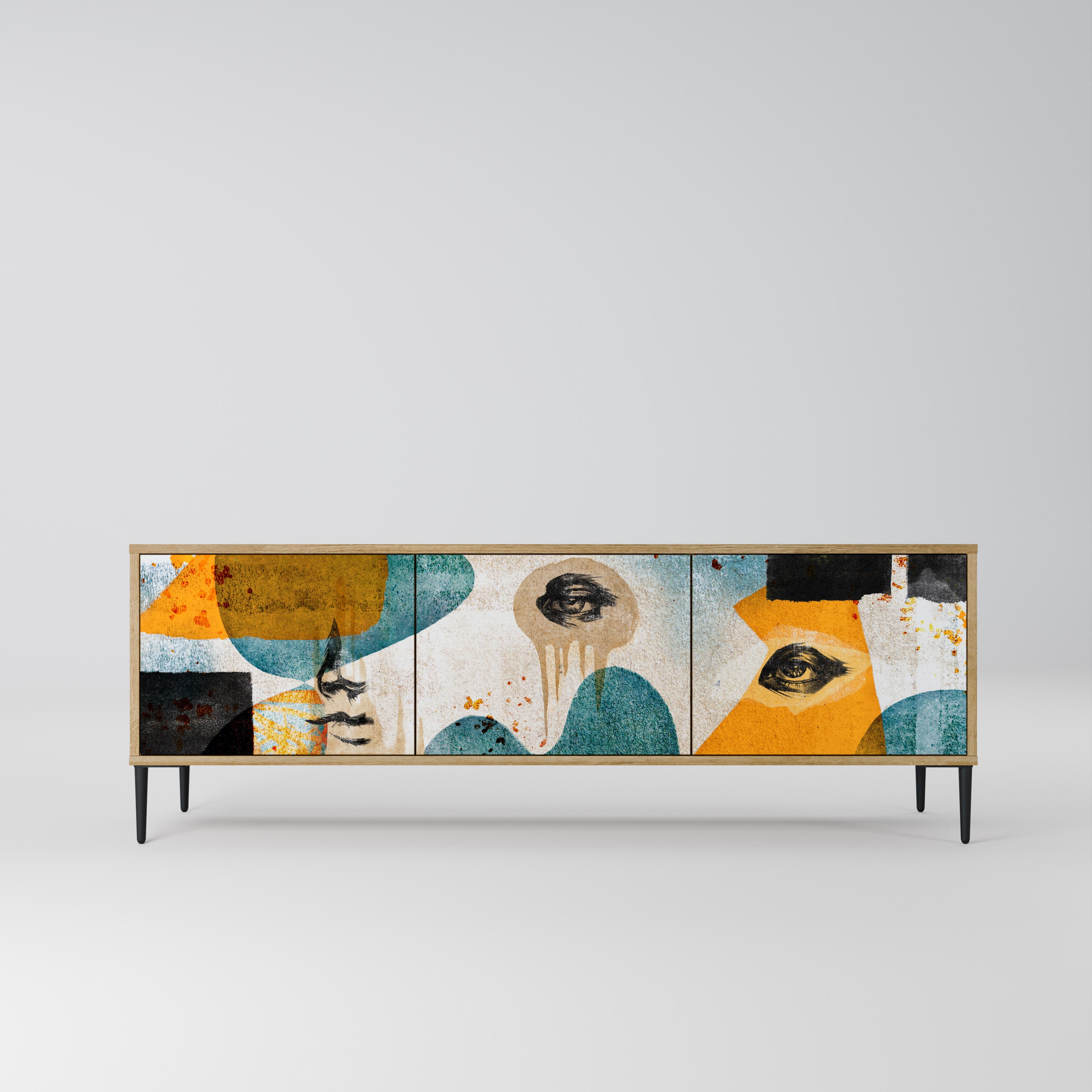 ABSTRACT FACES 3-Door TV Stand in Oak Effect
