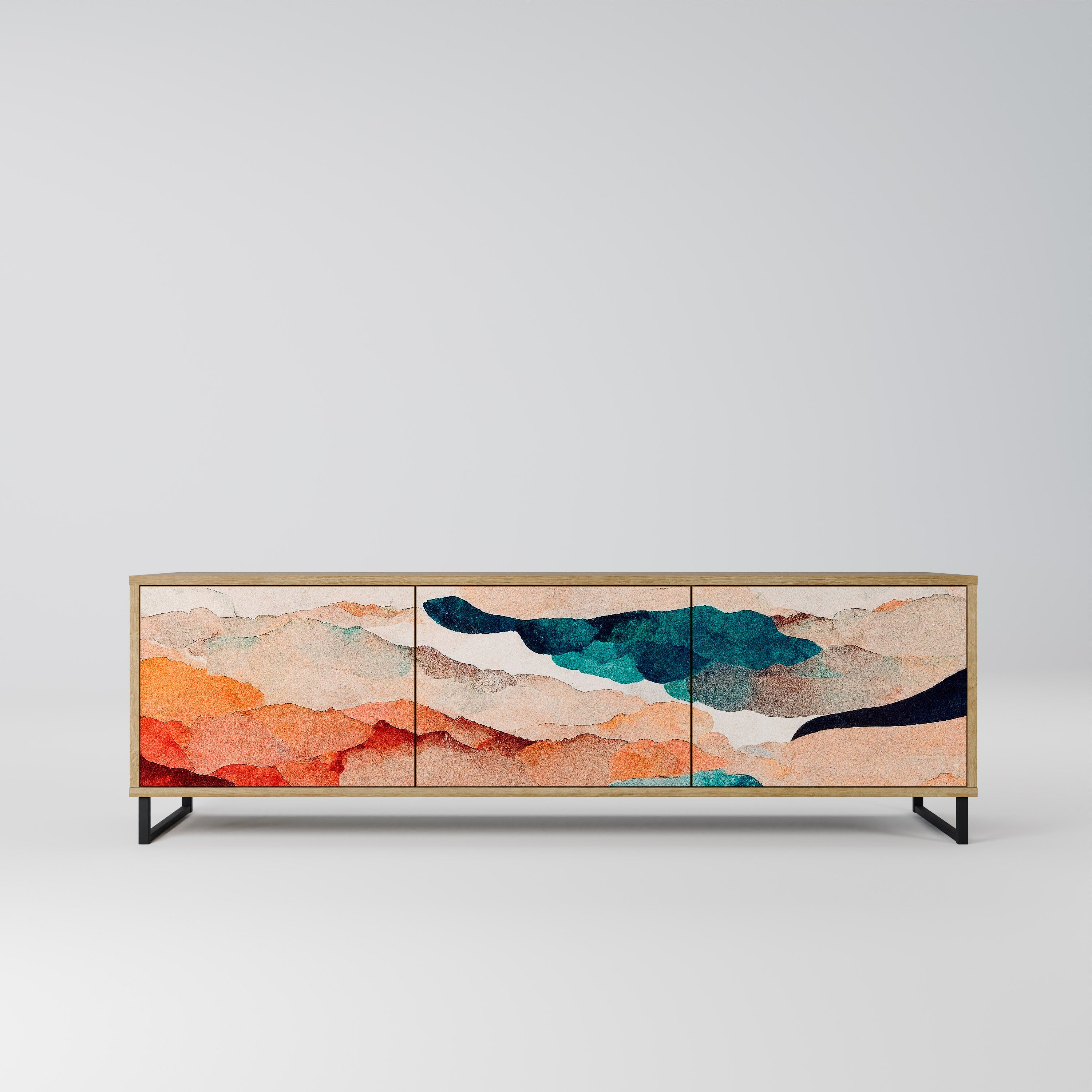 Mueble de TV de 3 puertas PAISAJE ABSTRACTO efecto roble