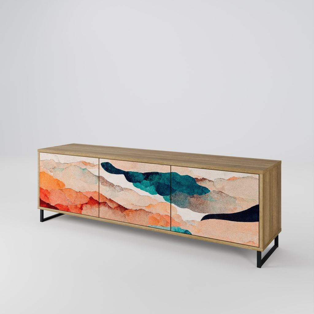 Mueble de TV de 3 puertas PAISAJE ABSTRACTO efecto roble