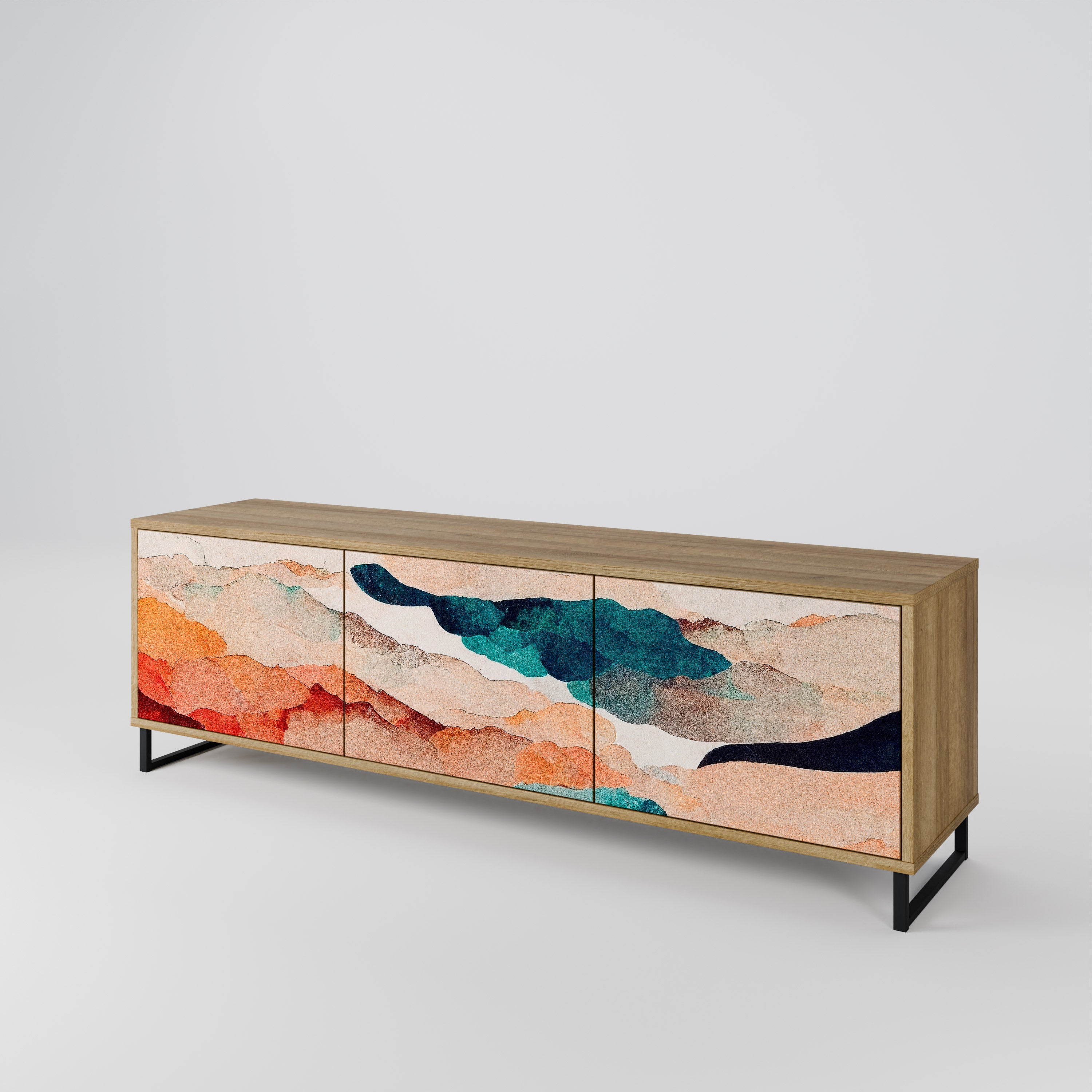 Mueble de TV de 3 puertas PAISAJE ABSTRACTO efecto roble