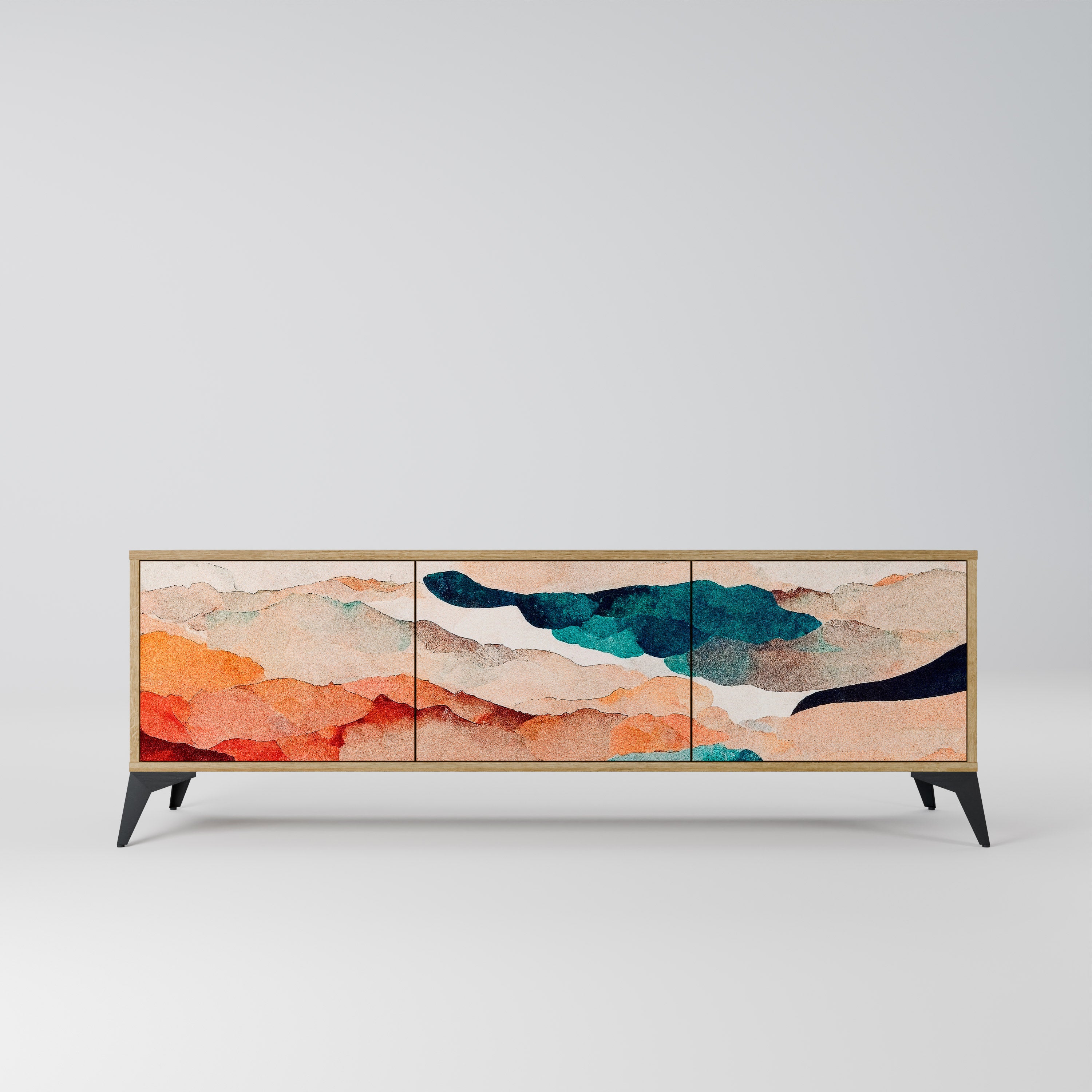 Mueble de TV de 3 puertas PAISAJE ABSTRACTO efecto roble