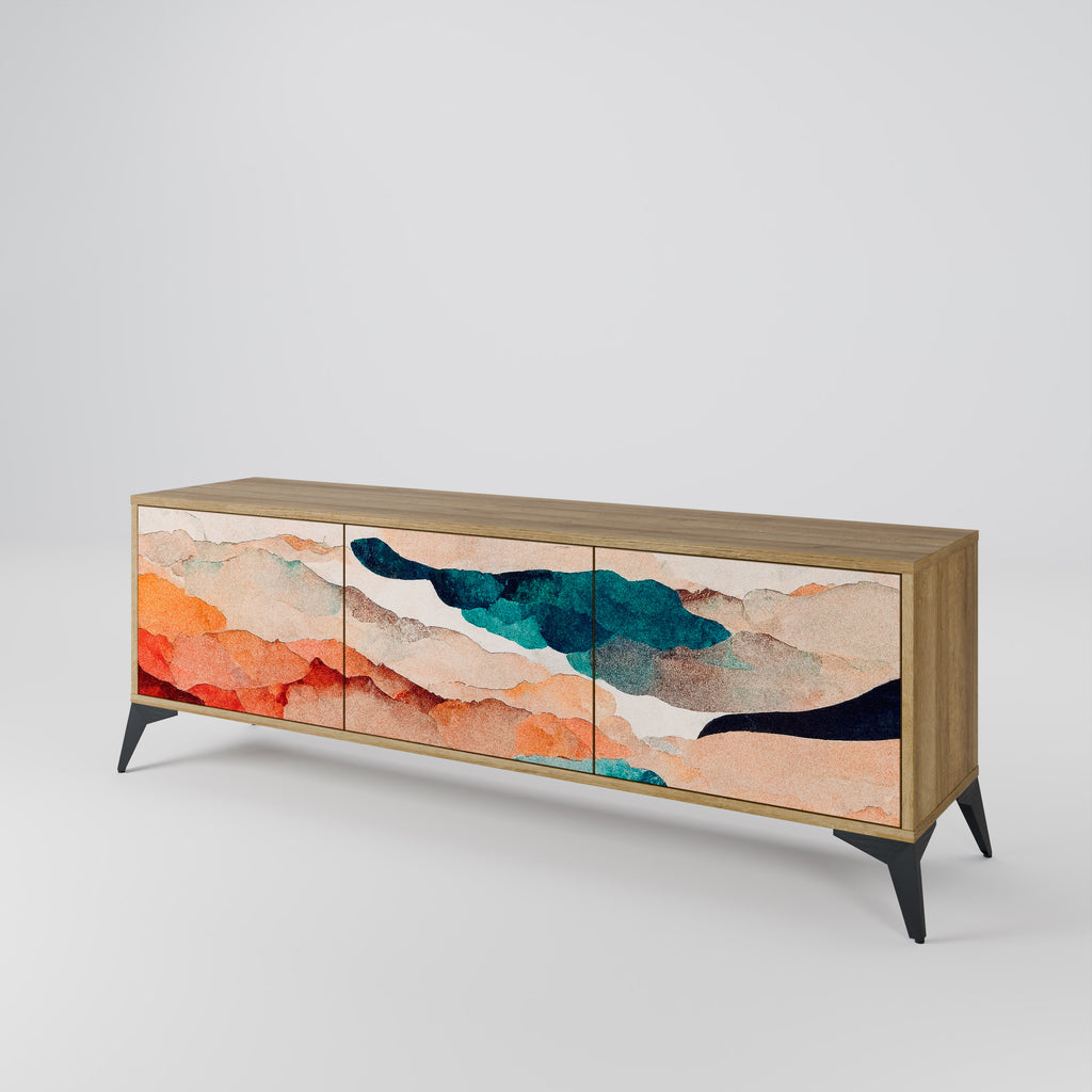 Mueble de TV de 3 puertas PAISAJE ABSTRACTO efecto roble