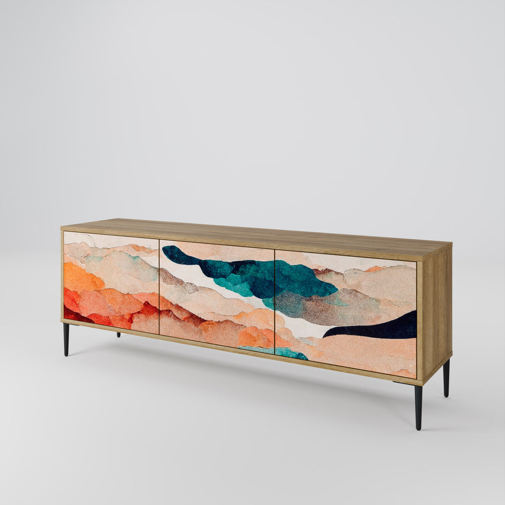 Mueble de TV de 3 puertas PAISAJE ABSTRACTO efecto roble