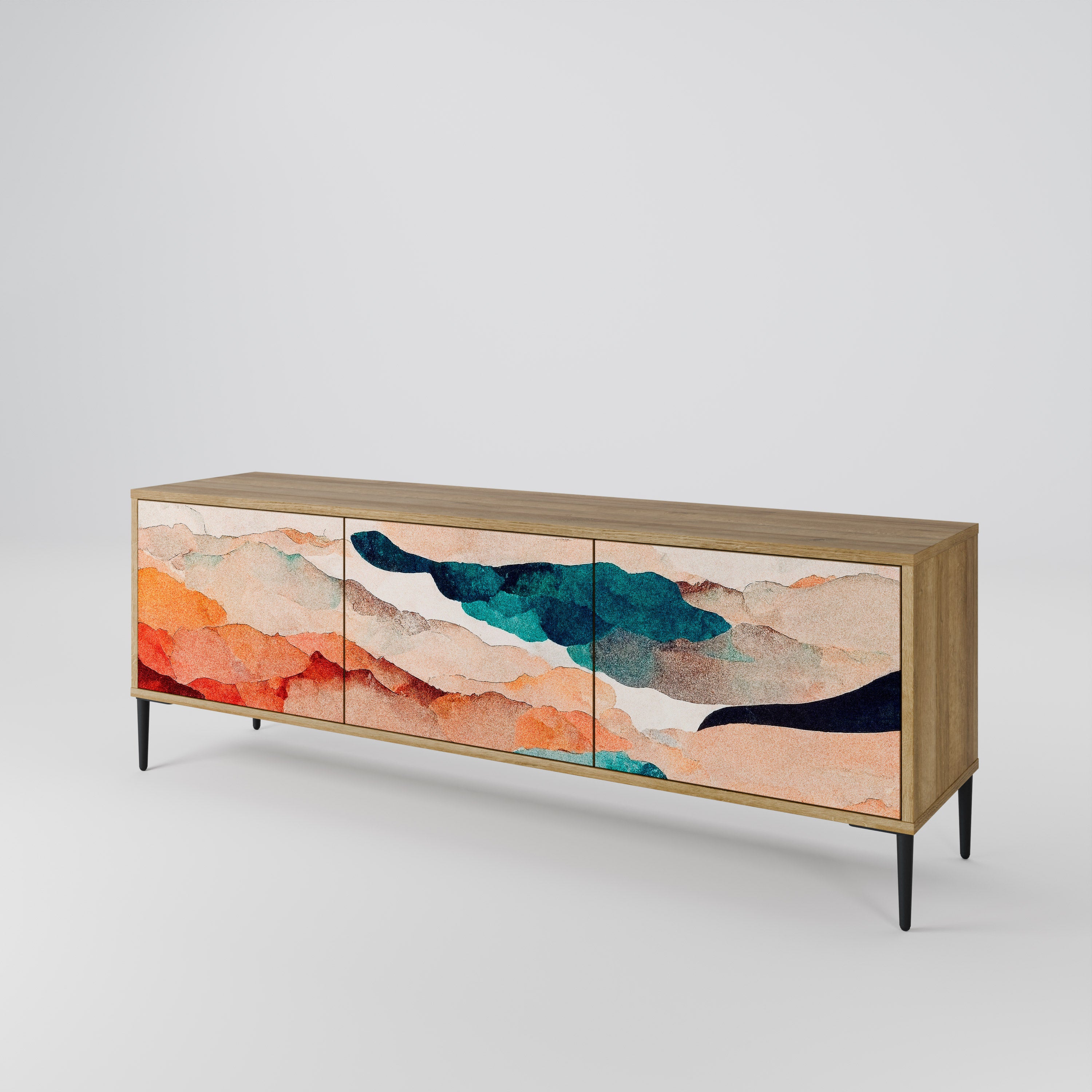 Mueble de TV de 3 puertas PAISAJE ABSTRACTO efecto roble