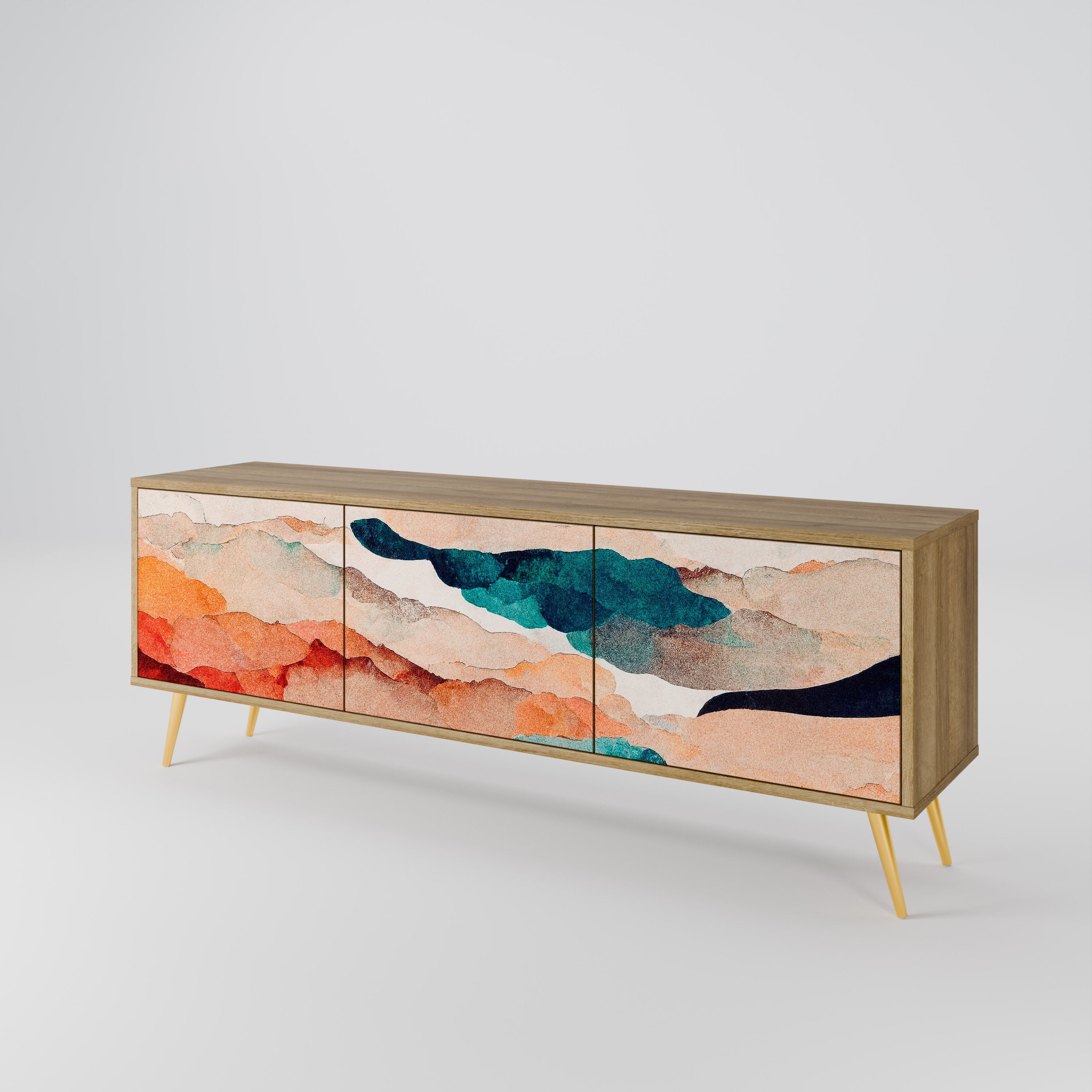 Mueble de TV de 3 puertas PAISAJE ABSTRACTO efecto roble