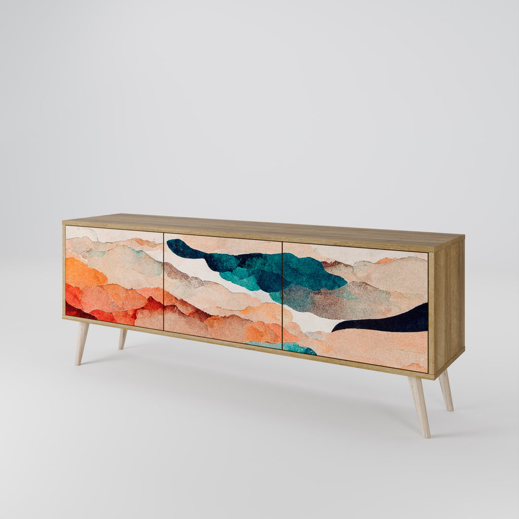 Mueble de TV de 3 puertas PAISAJE ABSTRACTO efecto roble
