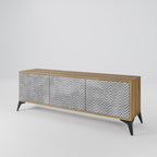 CONCRETE ZIG ZAG 3-Door TV Stand in Oak Effect